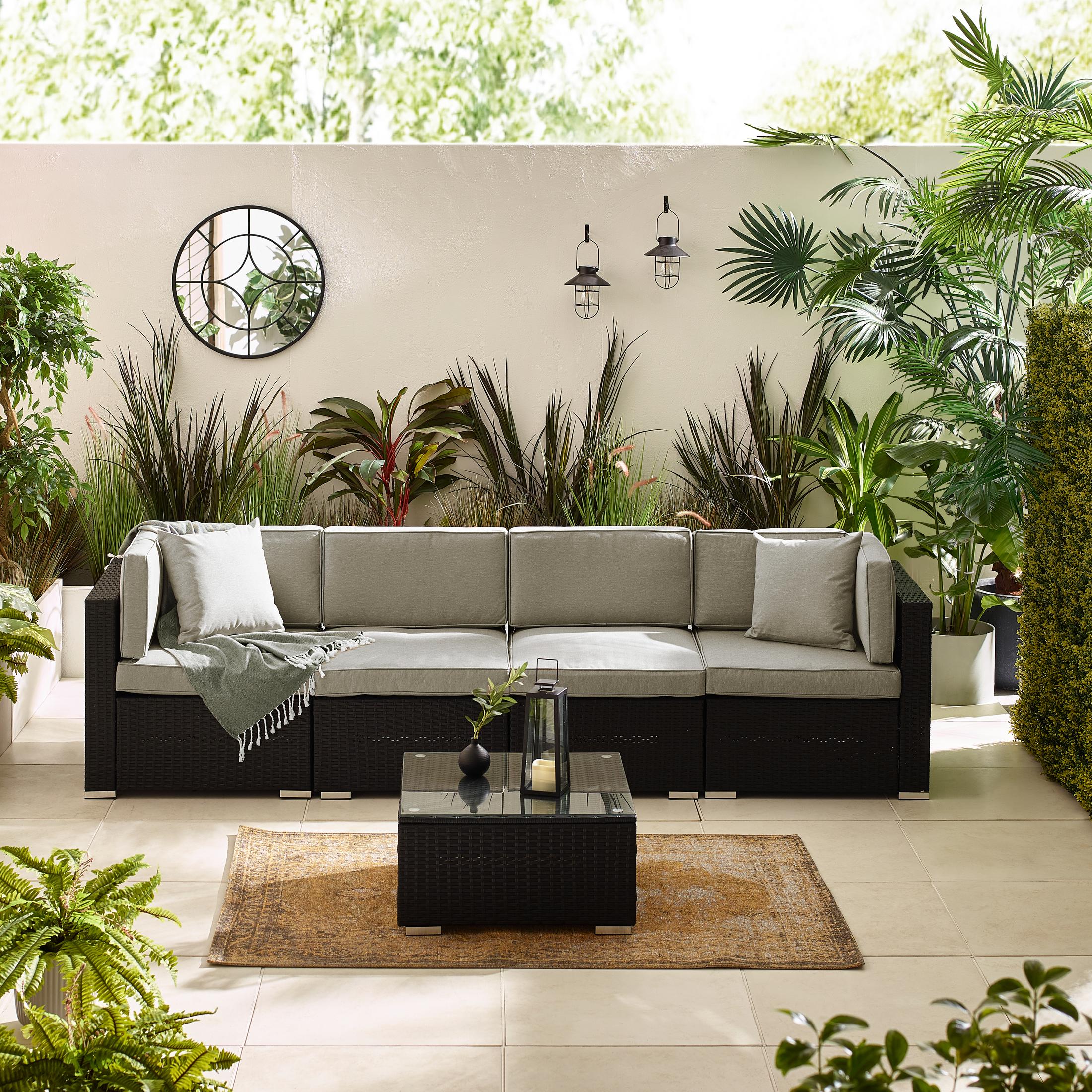 Orlando Black Rattan & Grey 4 Seat Modular Garden Sofa