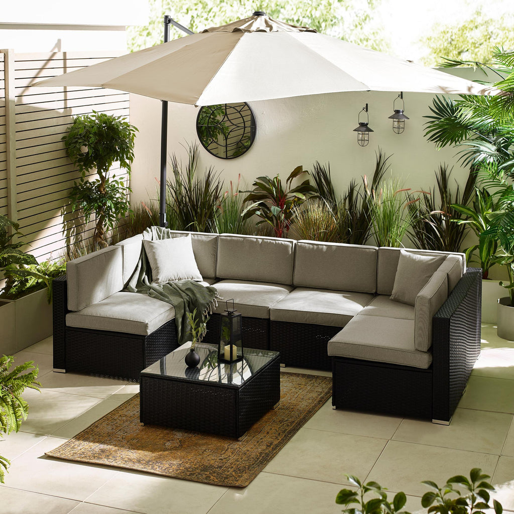 Orlando Black Rattan & Grey 6 Seat Modular Garden Sofa