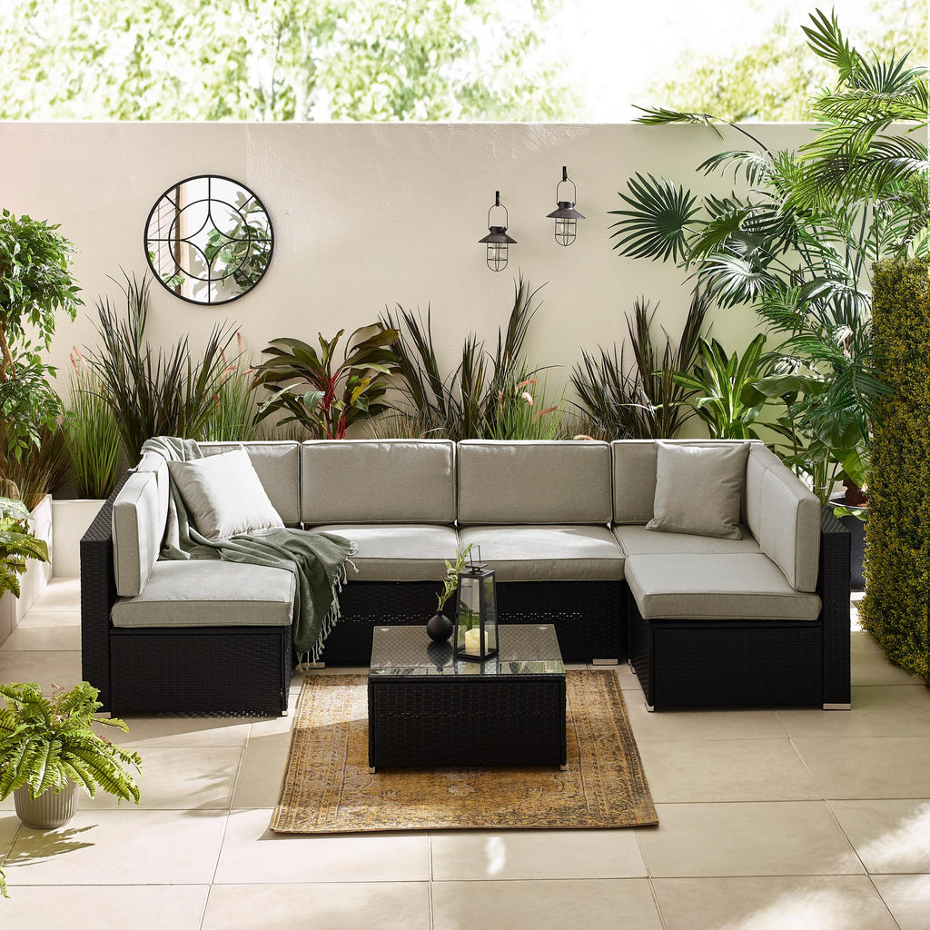 Orlando Black Rattan & Grey 6 Seat Modular Garden Sofa