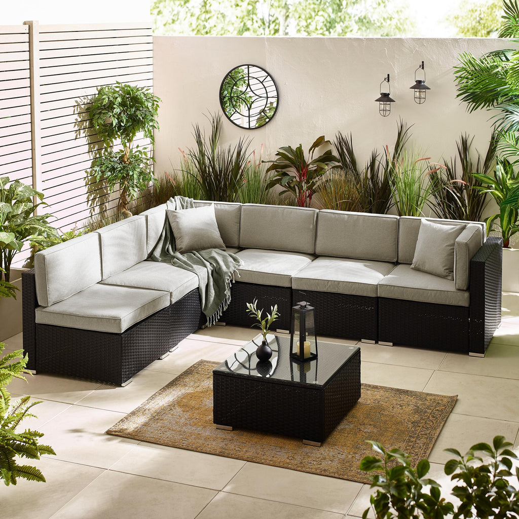 Orlando Black Rattan & Grey 6 Seat Modular Garden Sofa