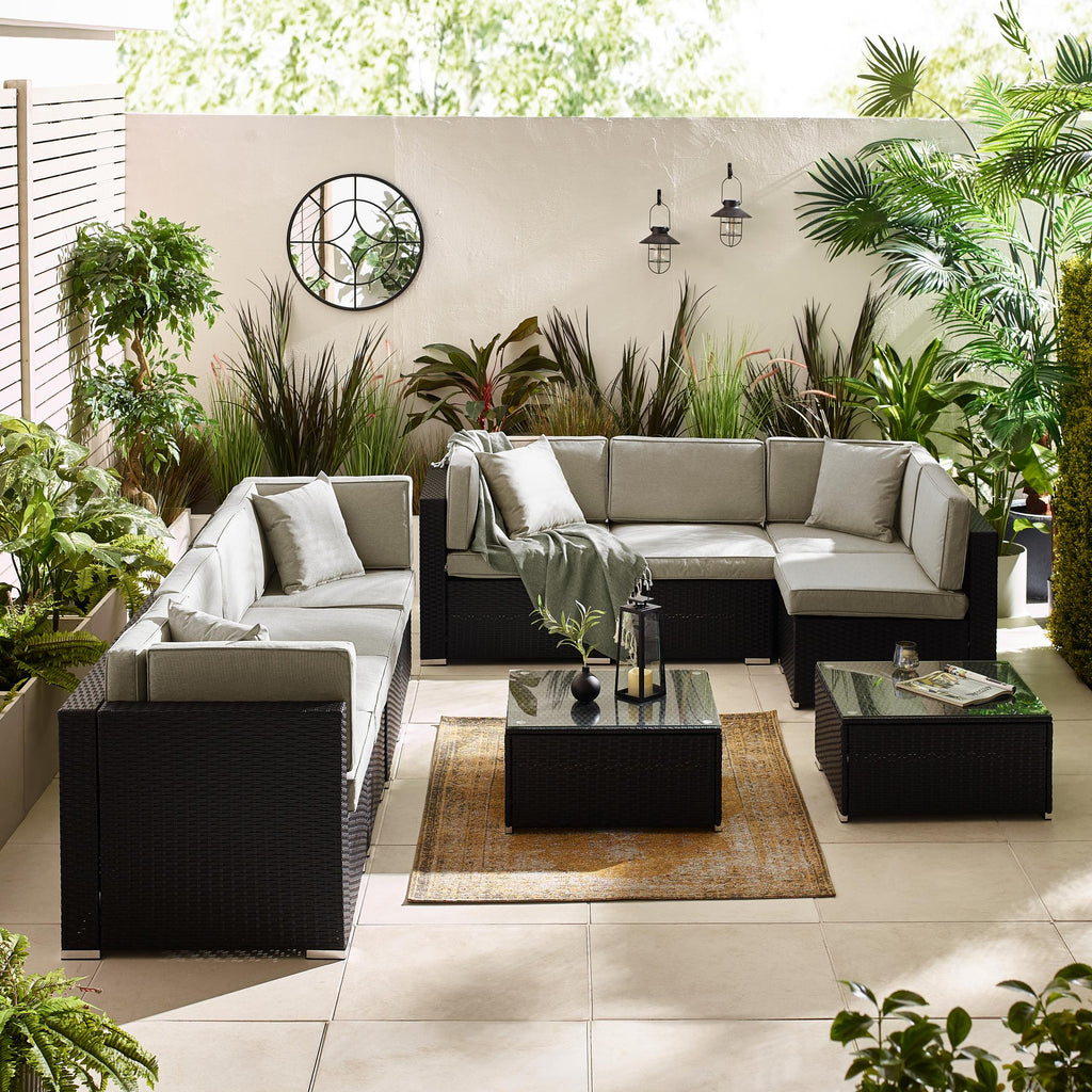 Orlando Black Rattan & Grey 8 Seat Modular Garden Sofa