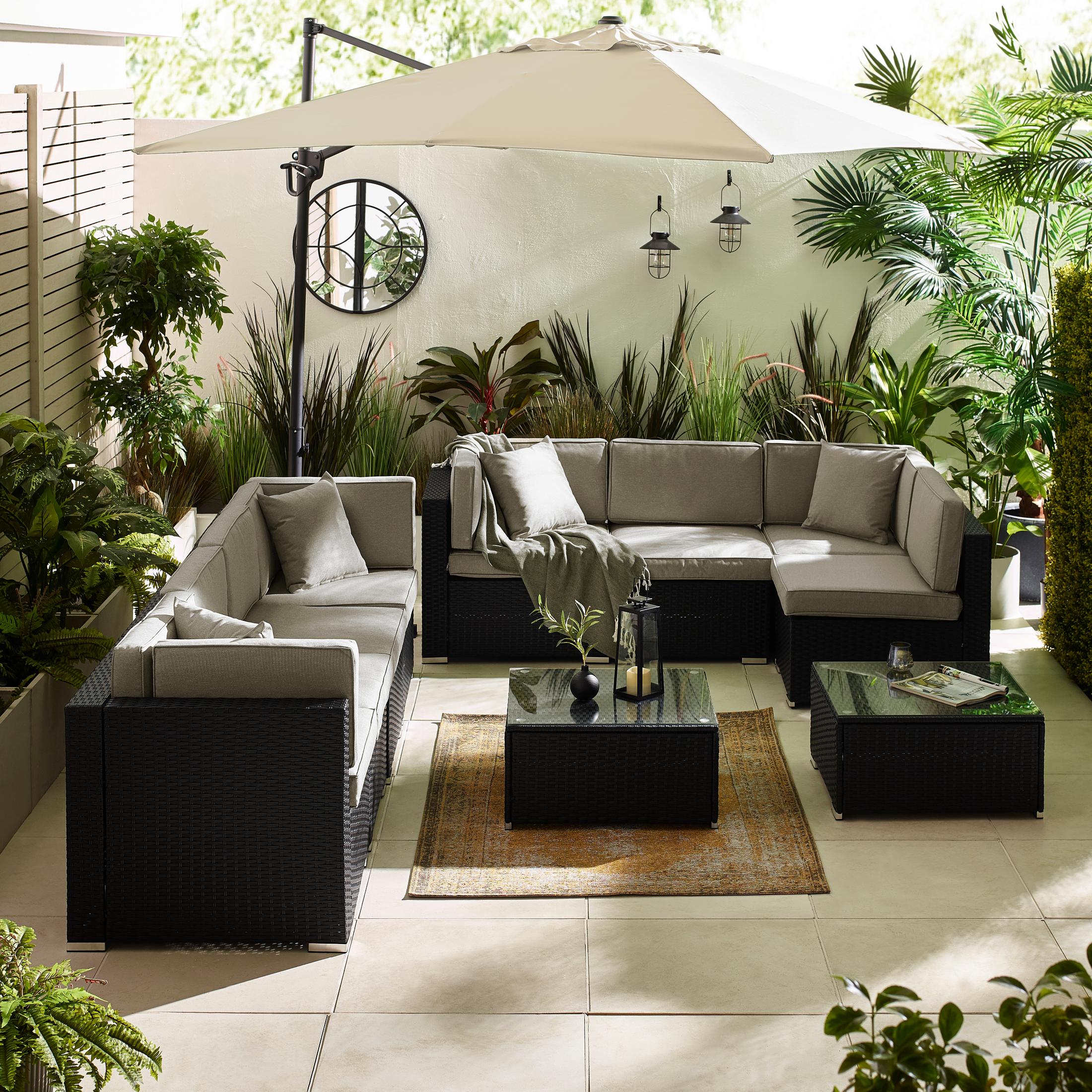 Orlando Black Rattan & Grey 8 Seat Modular Garden Sofa