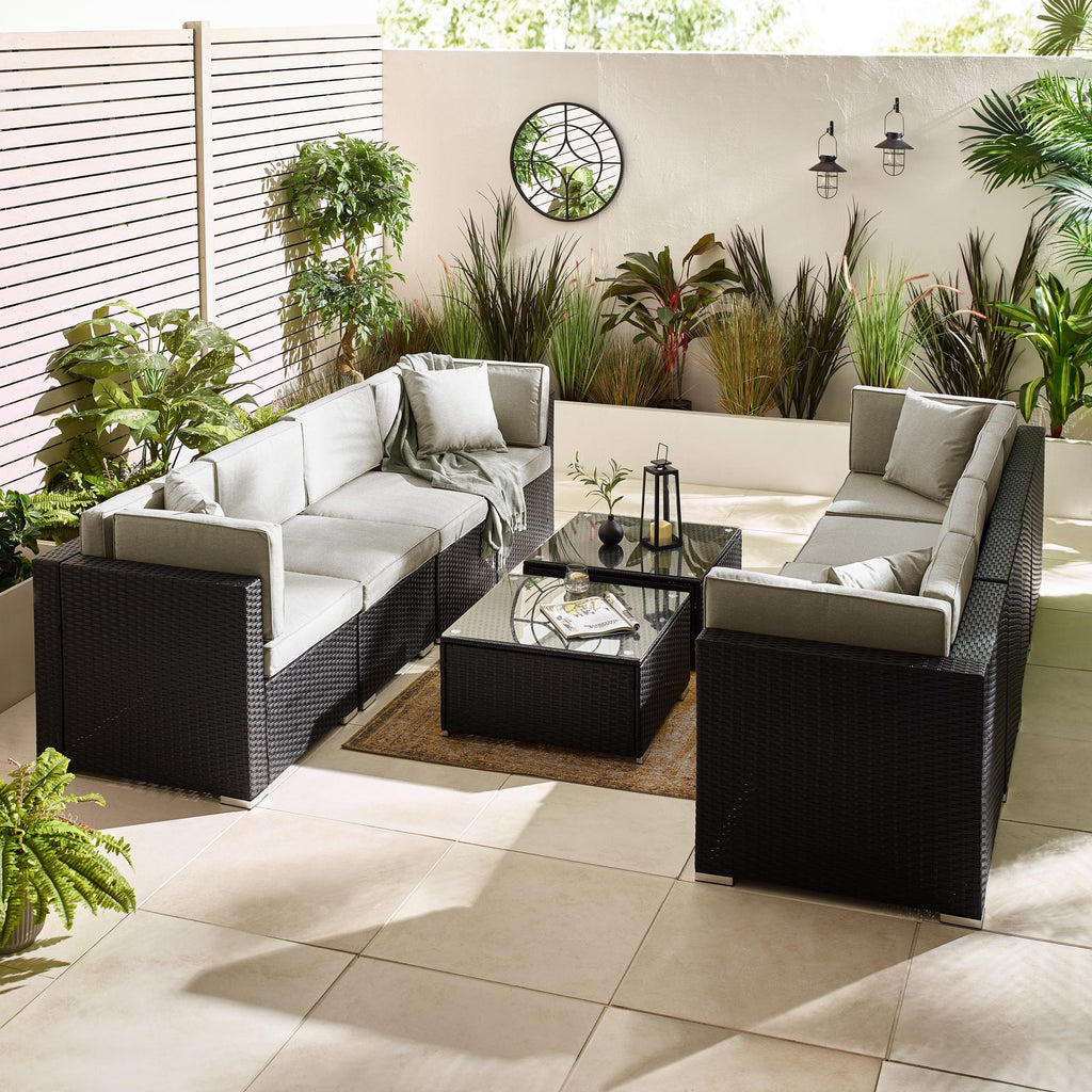 Orlando Black Rattan & Grey 8 Seat Modular Garden Sofa
