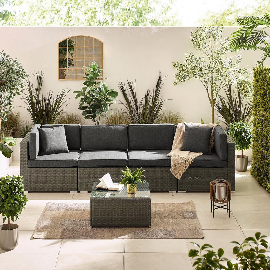 Orlando Grey Rattan & Grey 4 Seat Modular Garden Sofa
