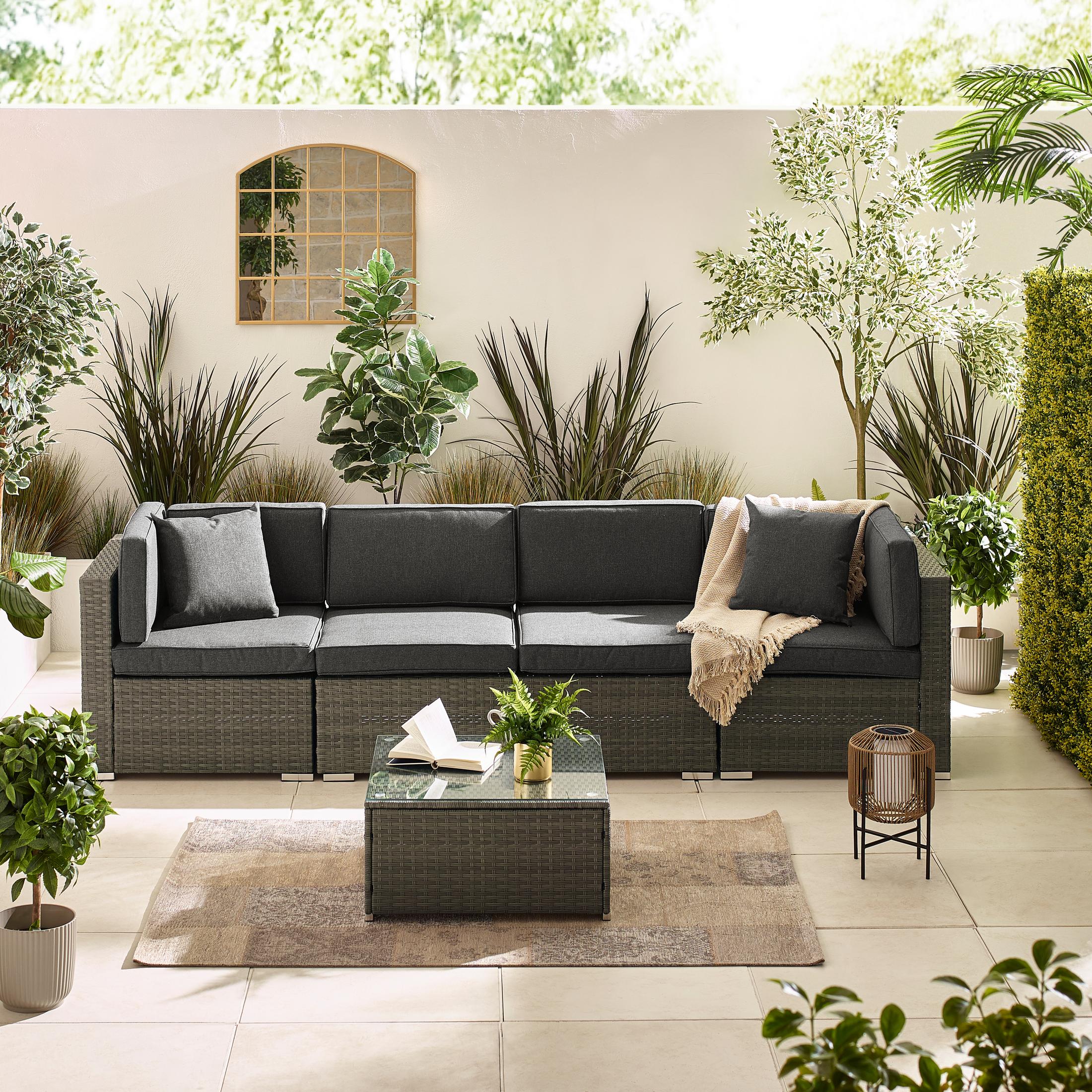 Orlando Grey Rattan & Grey 4 Seat Modular Garden Sofa