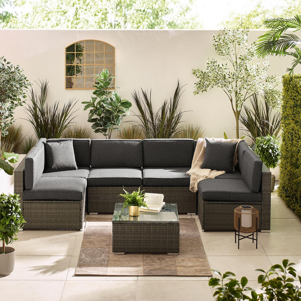 Orlando Grey Rattan & Grey 6 Seat Modular Garden Sofa
