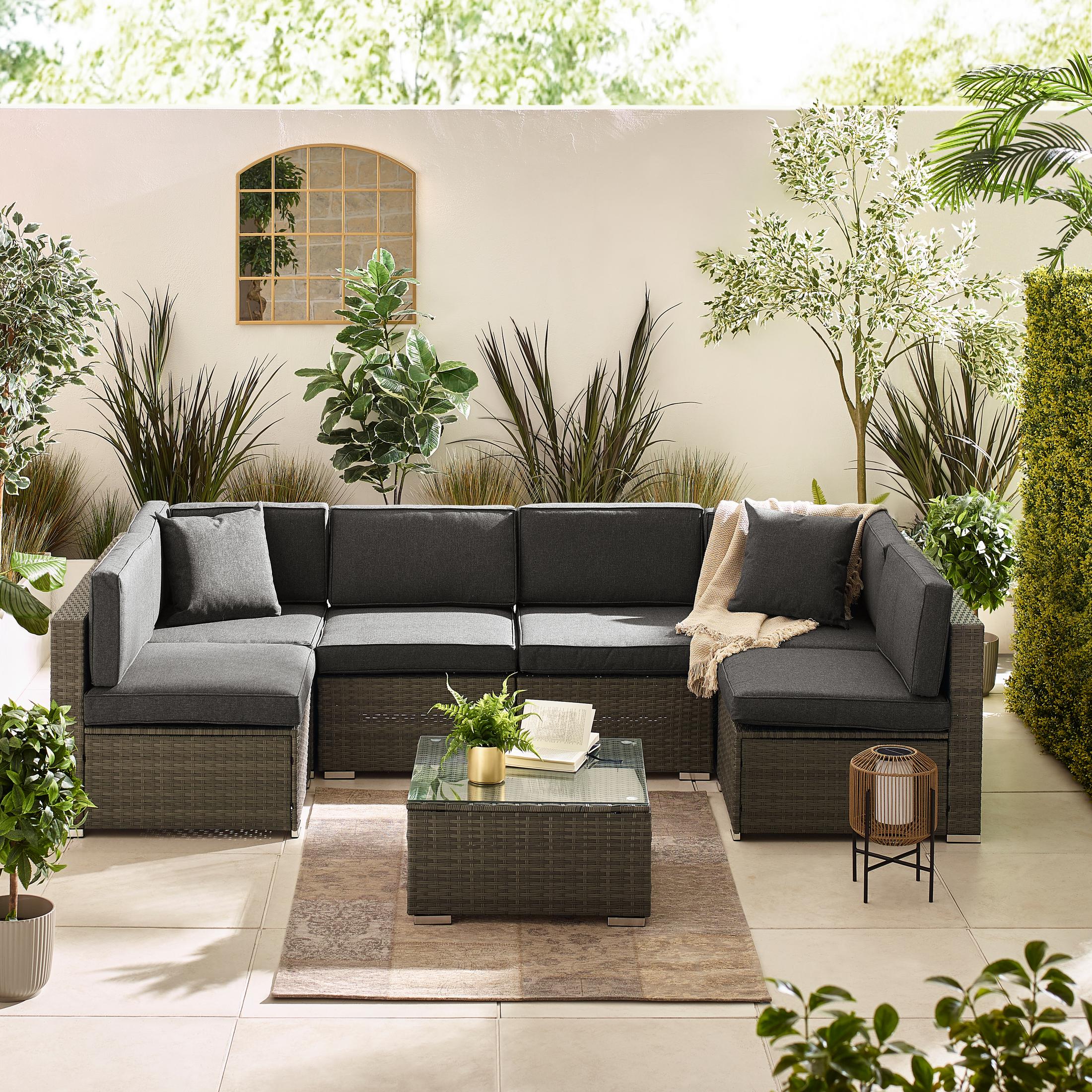Orlando Grey Rattan & Grey 6 Seat Modular Garden Sofa