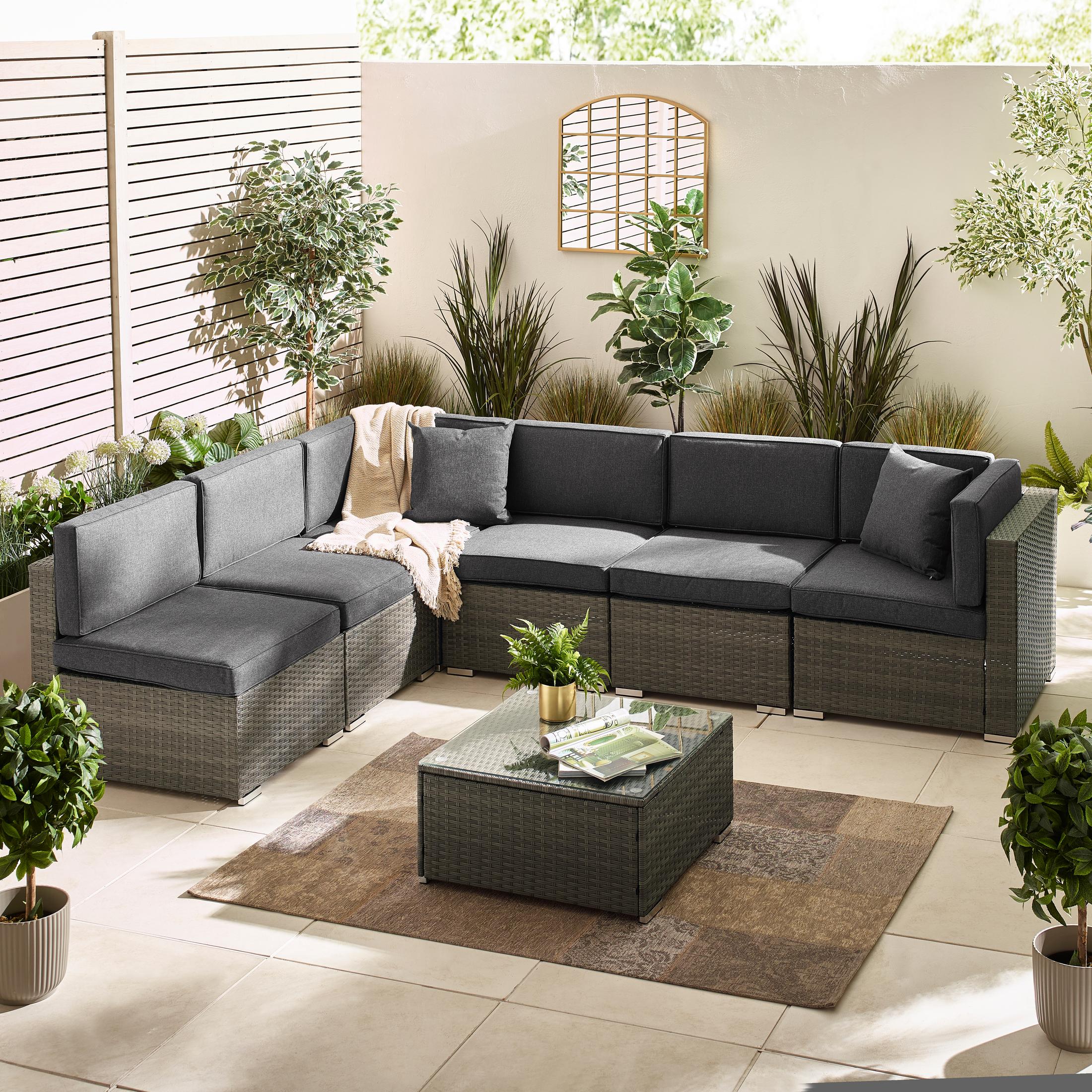 Orlando Grey Rattan & Grey 6 Seat Modular Garden Sofa