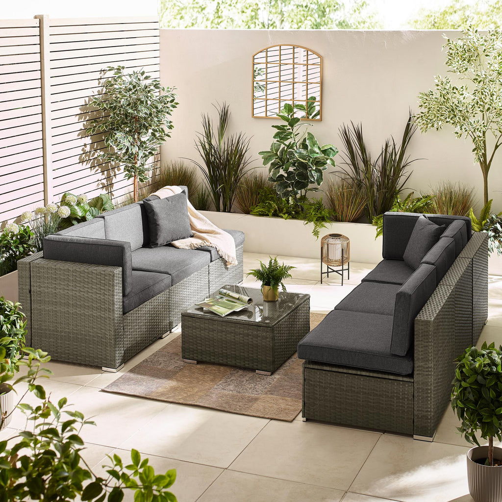 Orlando Grey Rattan & Grey 6 Seat Modular Garden Sofa
