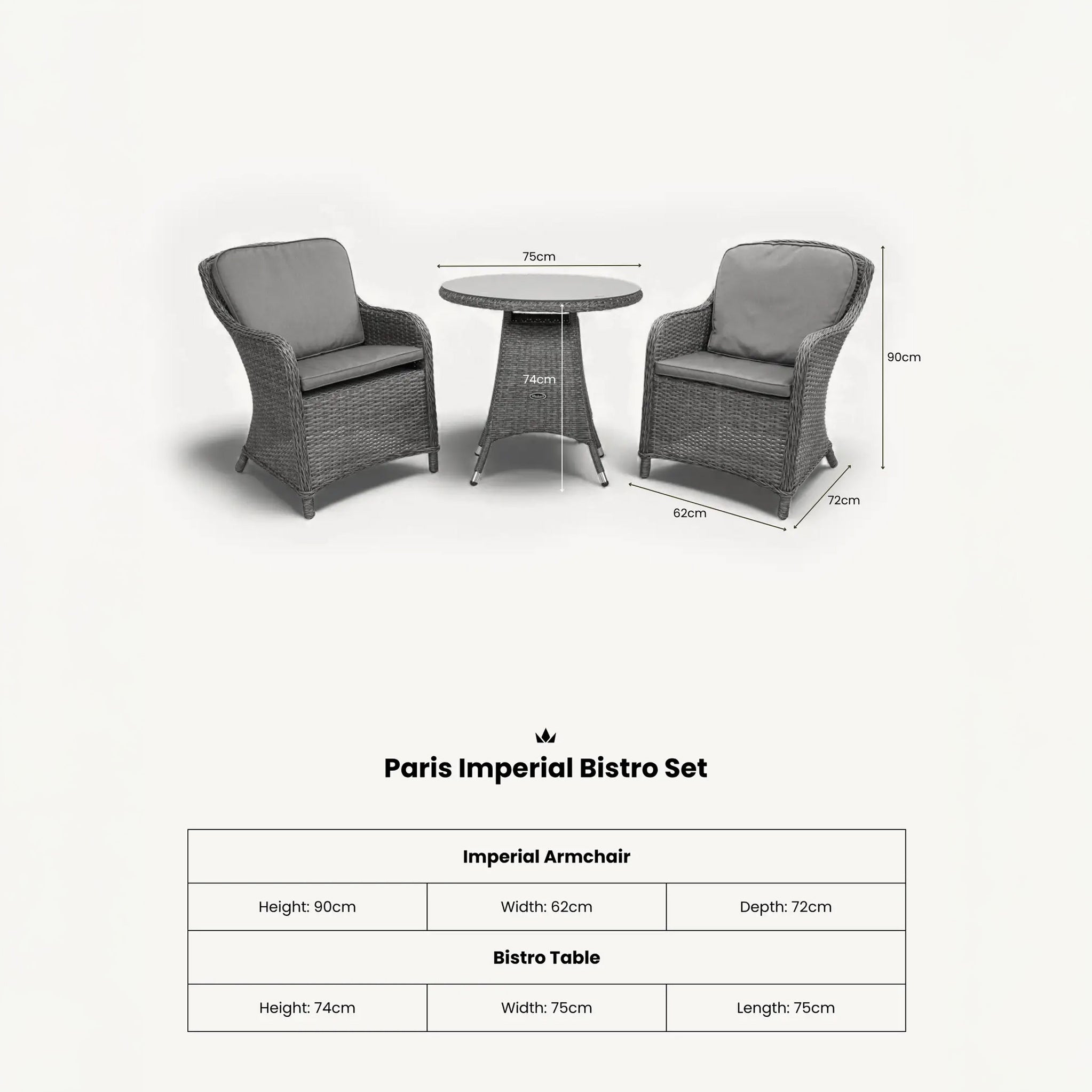 Paris 2 Seat Lux Rattan Bistro Set