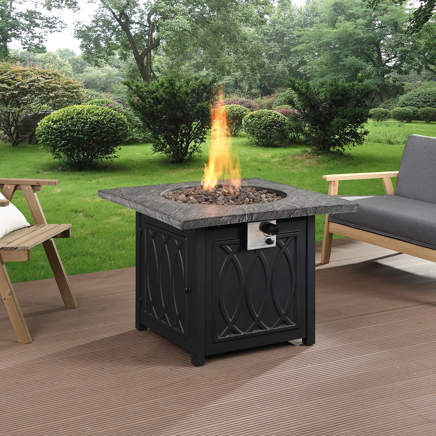 Square Outdoor 32" x 32" 50,000BTUs Real Concrete Gas Firepit Table