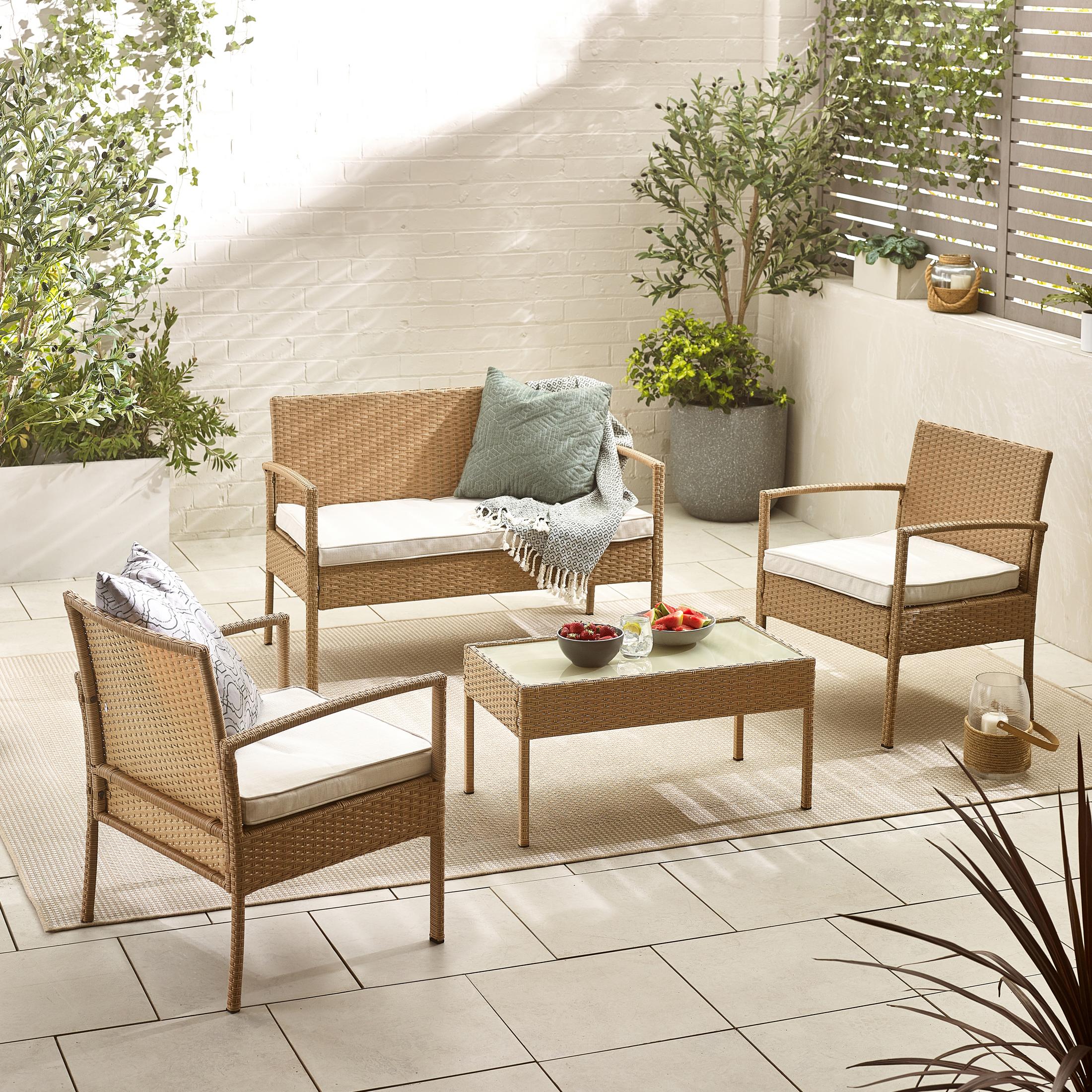 Porto Beige Rattan 4 Seat Garden Sofa & Chairs Set