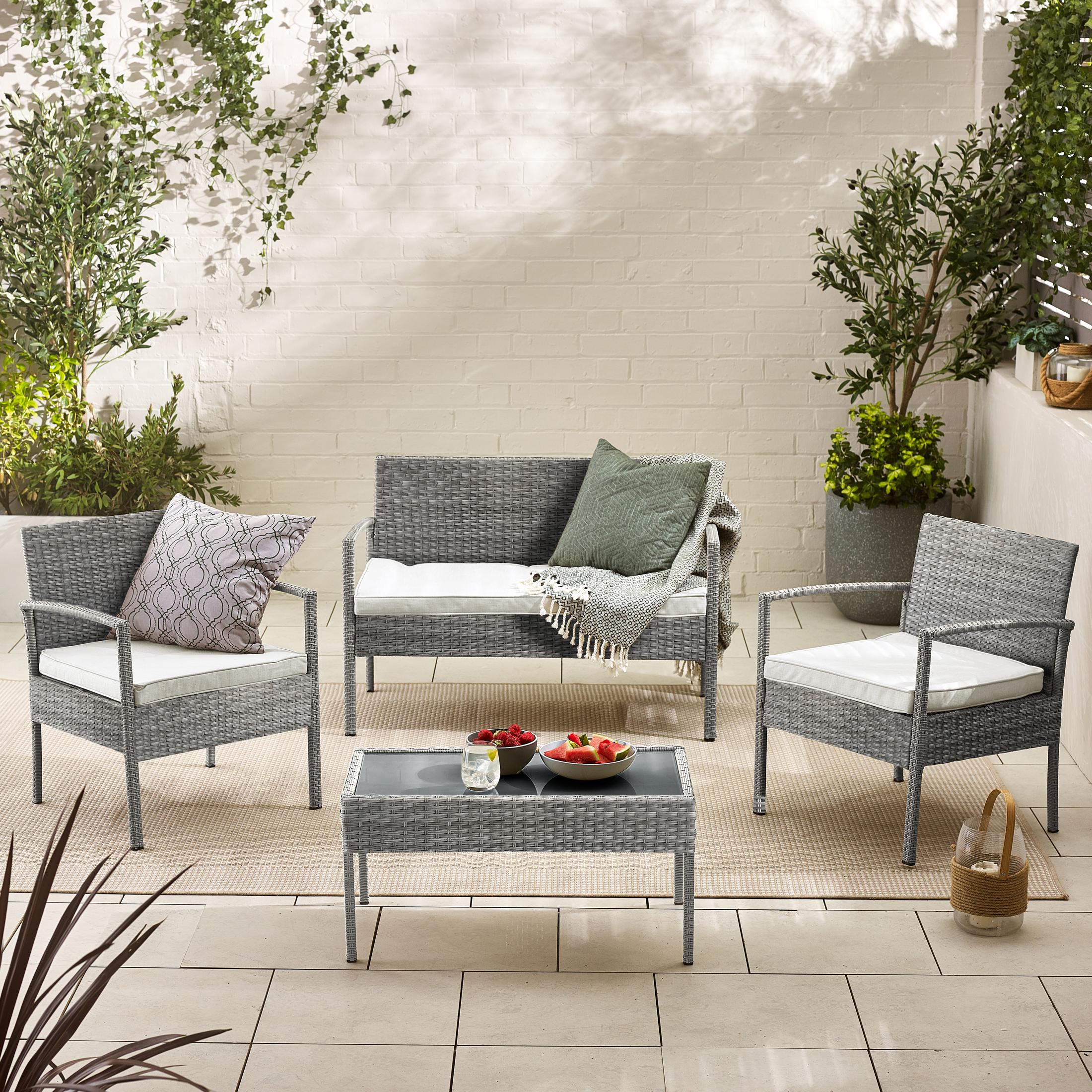 Porto Grey Rattan 4 Seat Garden Sofa & Chairs Set