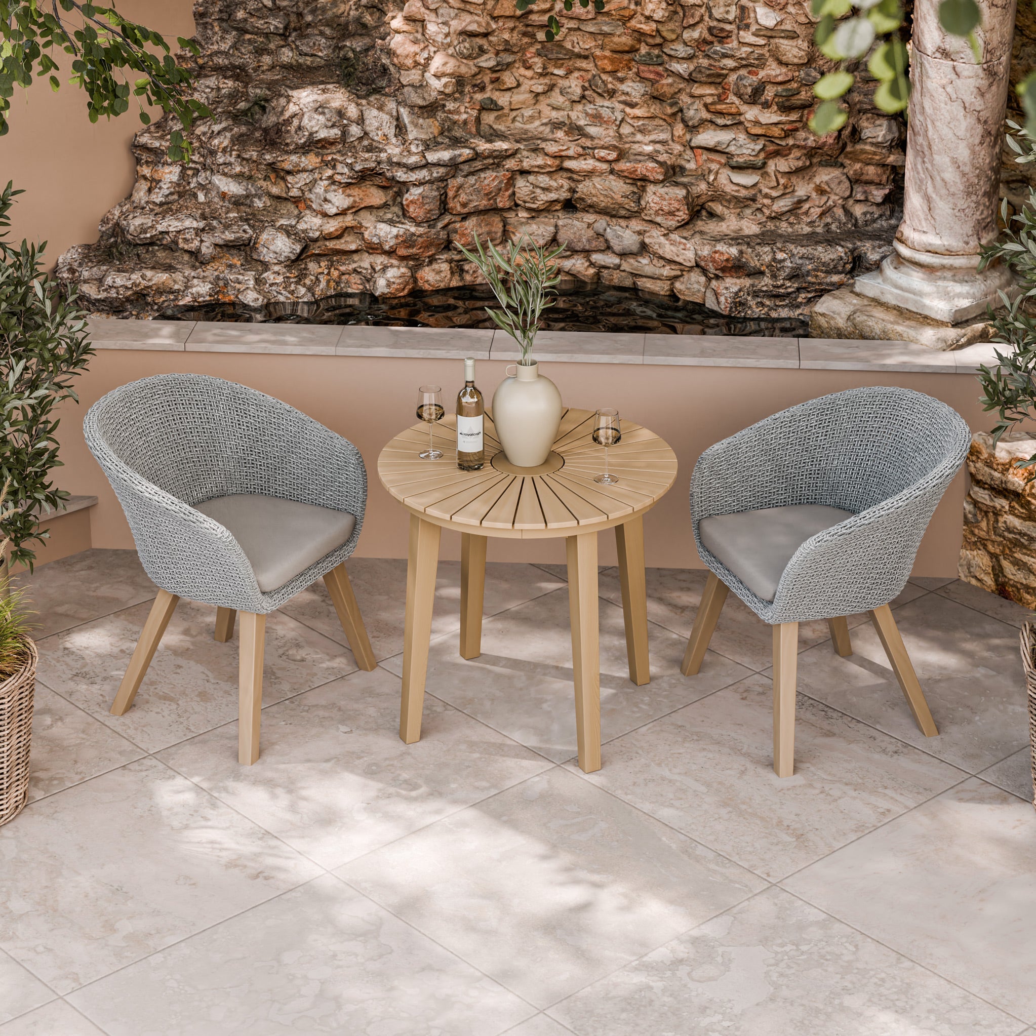 Roma FSC Sunray 80cm Bistro Set with 2 Sol Dining Chairs
