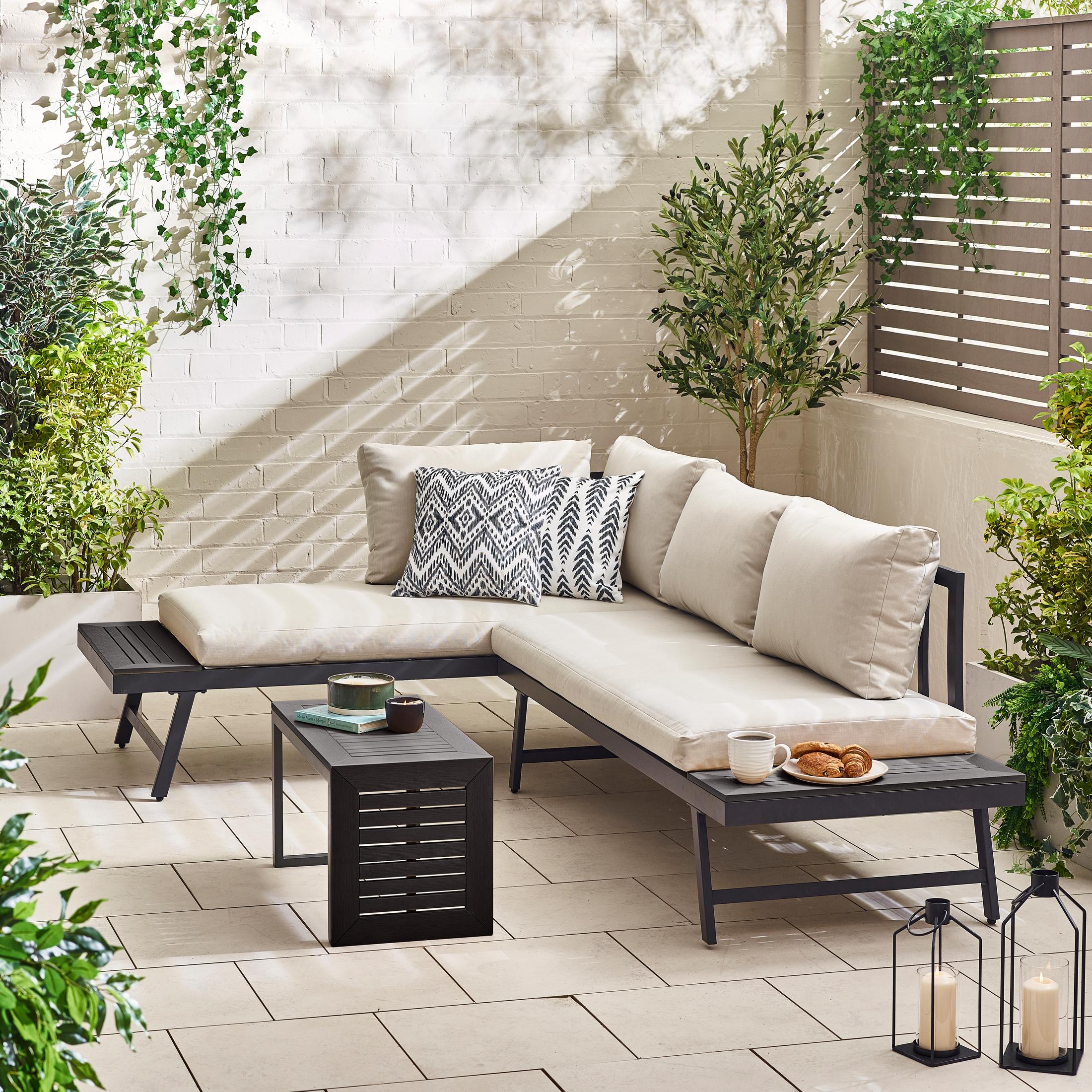 Riviera Grey Metal Modular 4 Seat Corner Garden Sofa Day Bed
