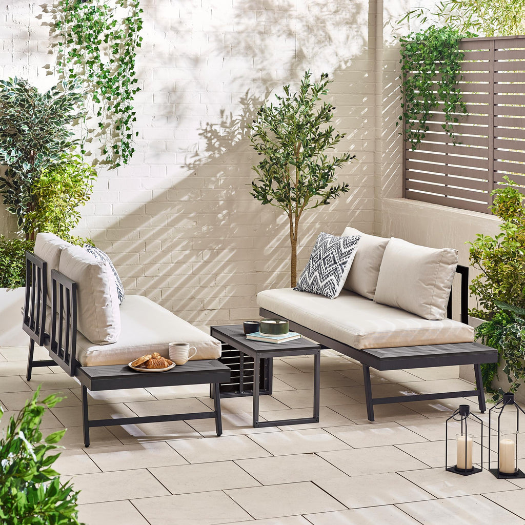 Riviera Grey Metal Modular 4 Seat Corner Garden Sofa Day Bed