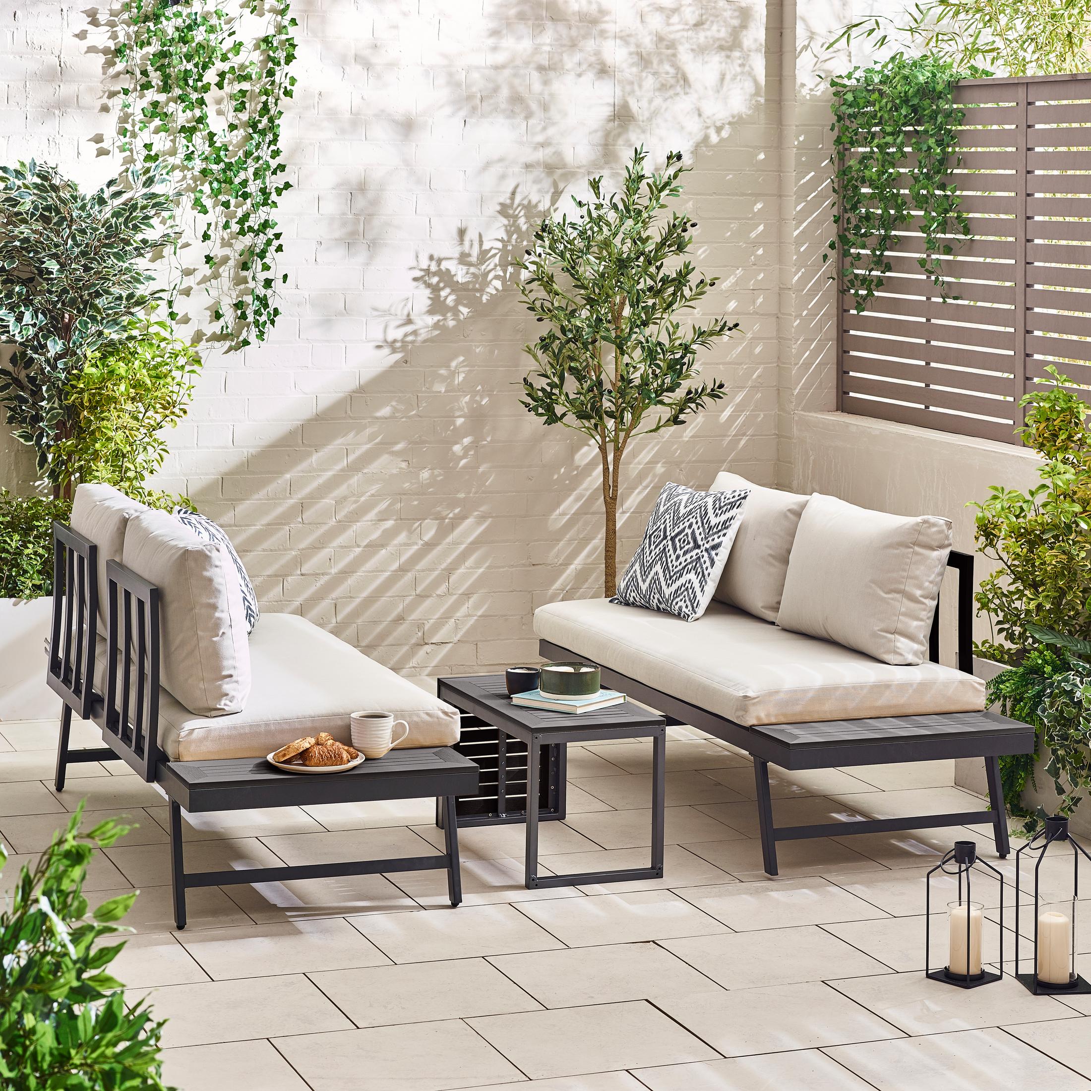 Riviera Grey Metal Modular 4 Seat Corner Garden Sofa Day Bed