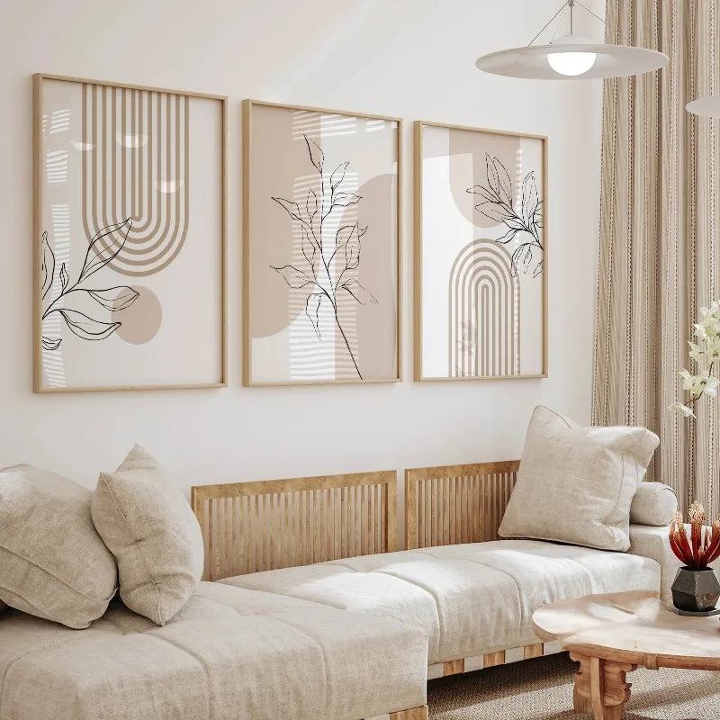 UrbanFamily – 3-Piece Neutral Wall Art Prints | Modern Minimalist Boho Botanical Decor