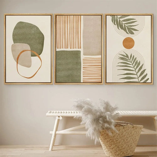 UrbanFamily – 3-Piece Frameless Canvas Set | Abstract Tropical Leaves Wall Art