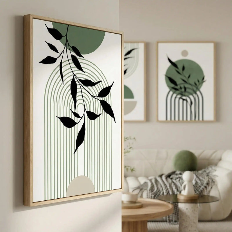 UrbanFamily – 3-Piece Sage Green Bohemian Wall Mural Set | Abstract Plant Art