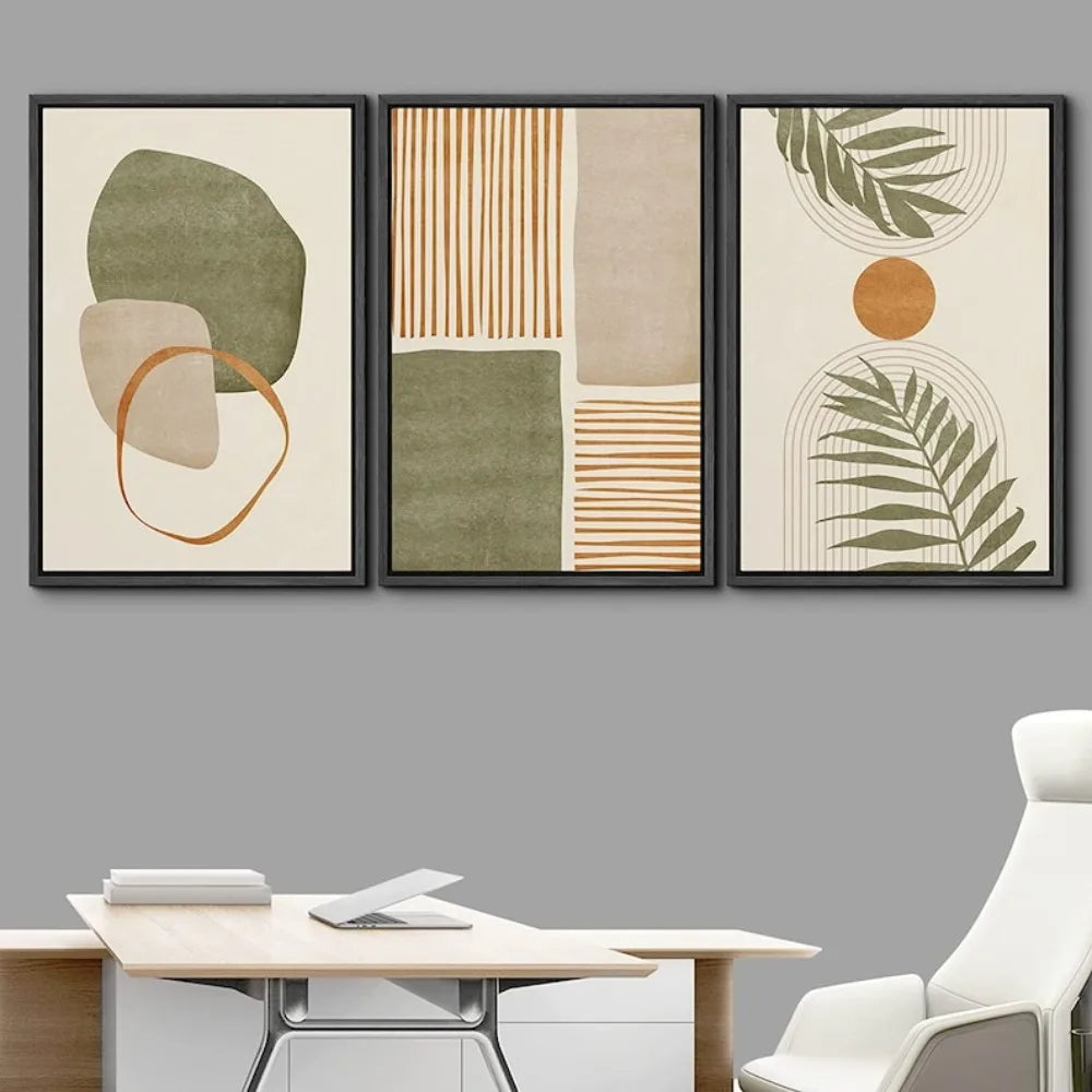 UrbanFamily – 3-Piece Frameless Canvas Set | Abstract Tropical Leaves Wall Art
