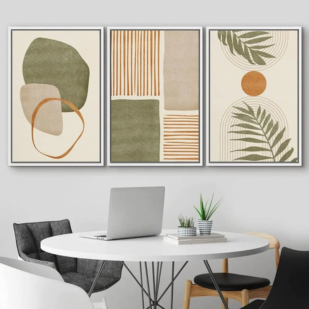 UrbanFamily – 3-Piece Frameless Canvas Set | Abstract Tropical Leaves Wall Art