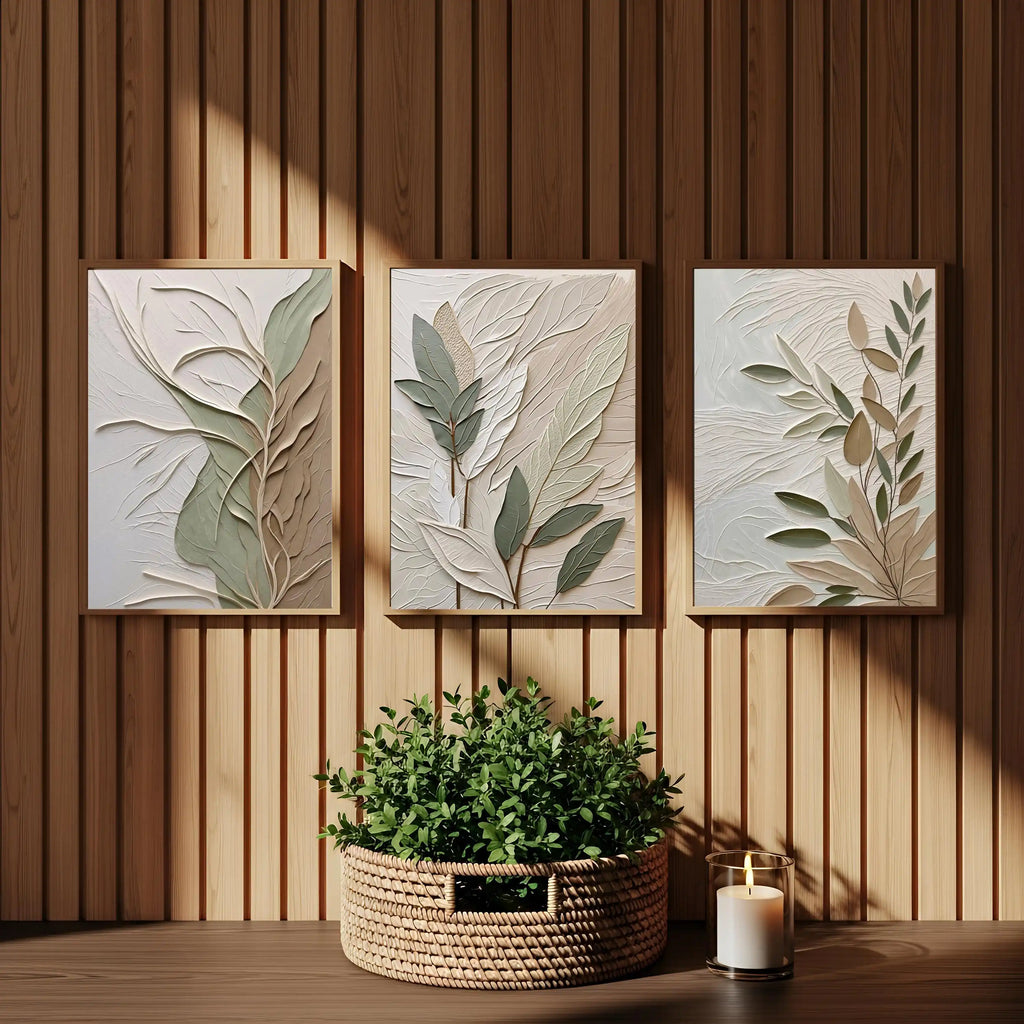 UrbanFamily – Set of 3 Textured Leaf Wall Art Posters