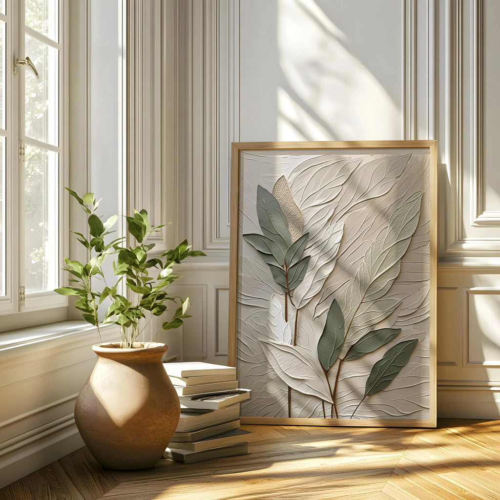 UrbanFamily – Set of 3 Textured Leaf Wall Art Posters