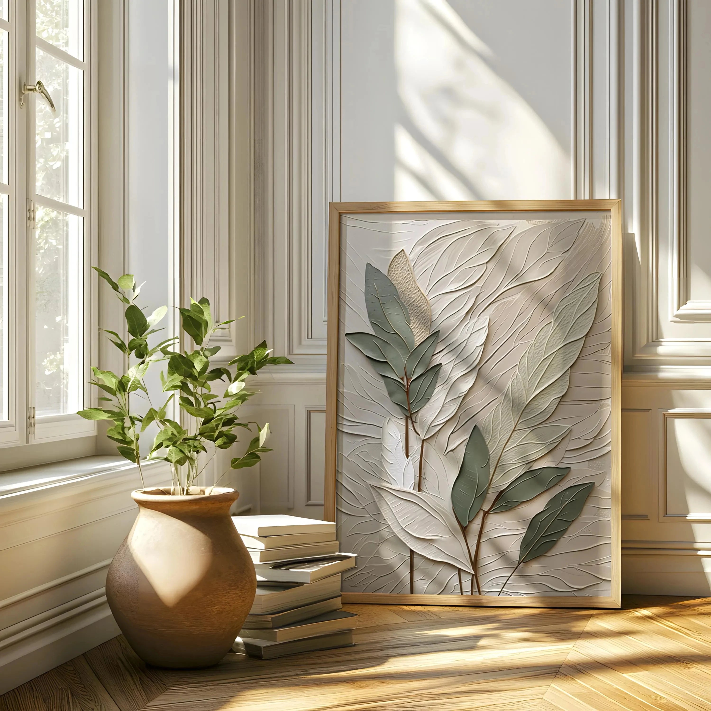 UrbanFamily – Set of 3 Textured Leaf Wall Art Posters
