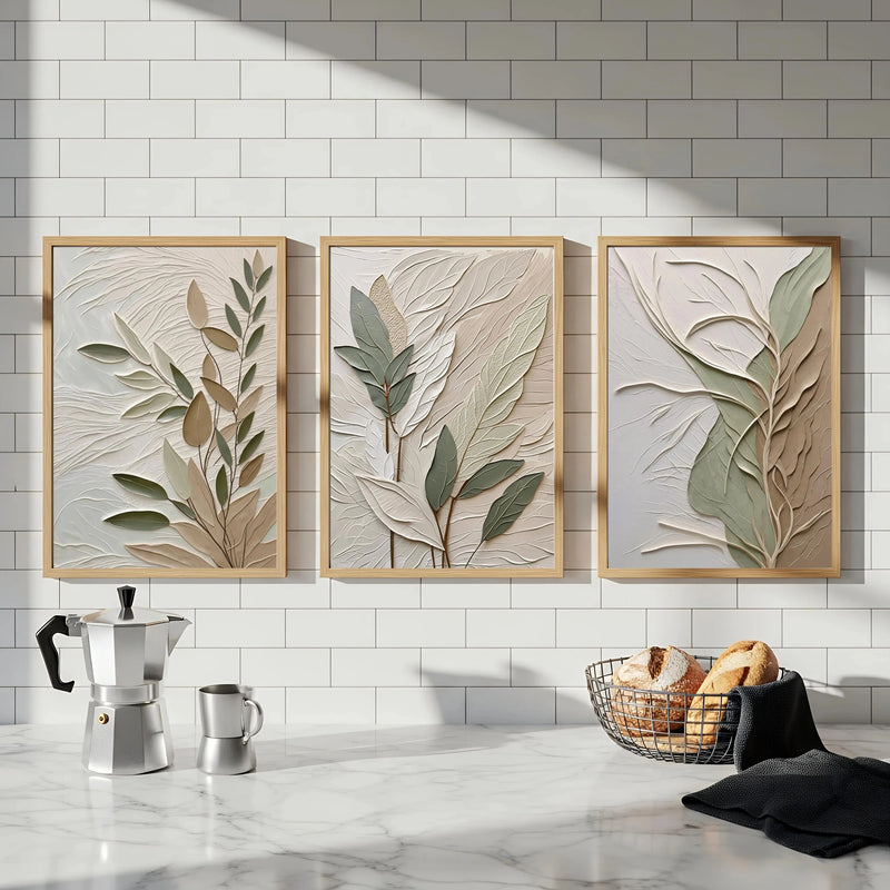 UrbanFamily – Set of 3 Textured Leaf Wall Art Posters