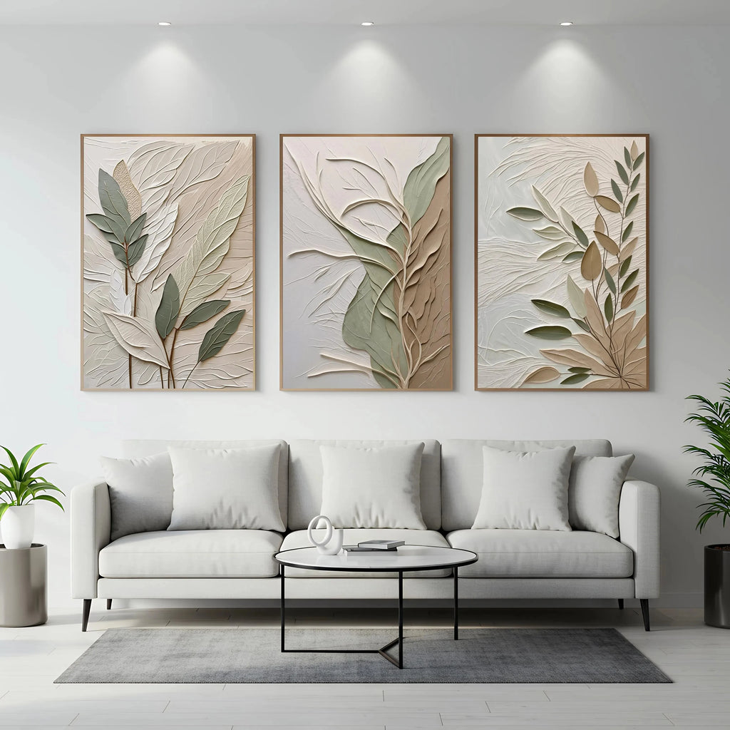 UrbanFamily – Set of 3 Textured Leaf Wall Art Posters