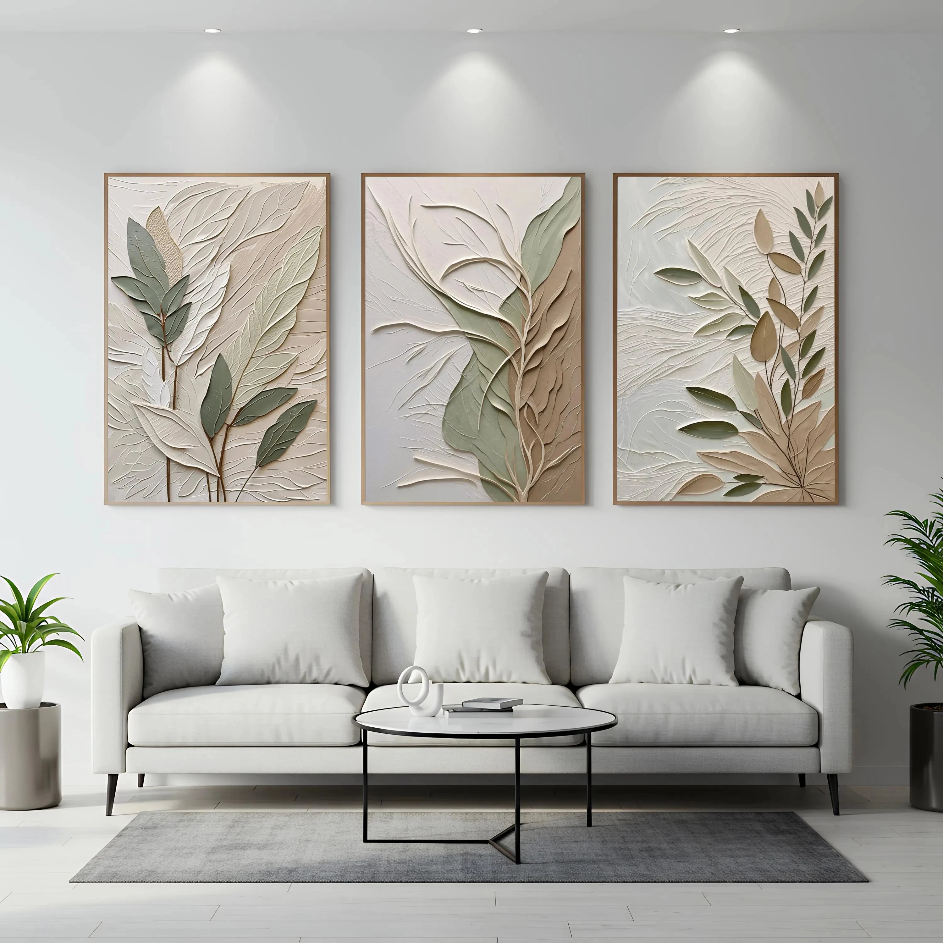 UrbanFamily – Set of 3 Textured Leaf Wall Art Posters