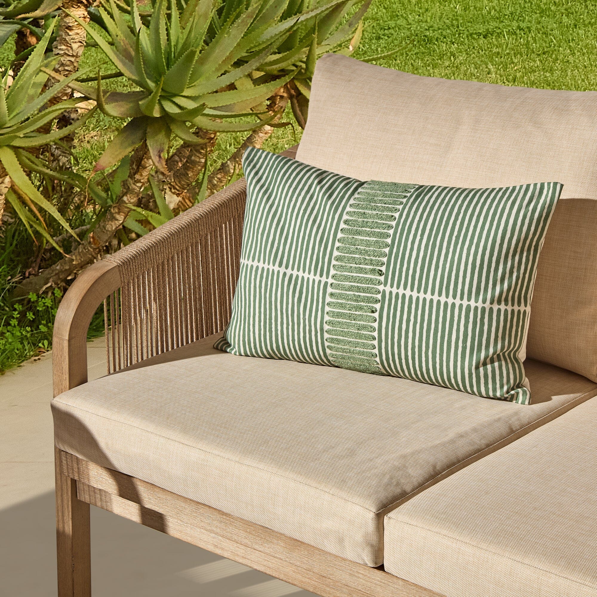 Shiro Wooden Garden Set with 3 Seater Sofa - 2 Shiro Sand Armchairs - Willow Coffee & Side Table