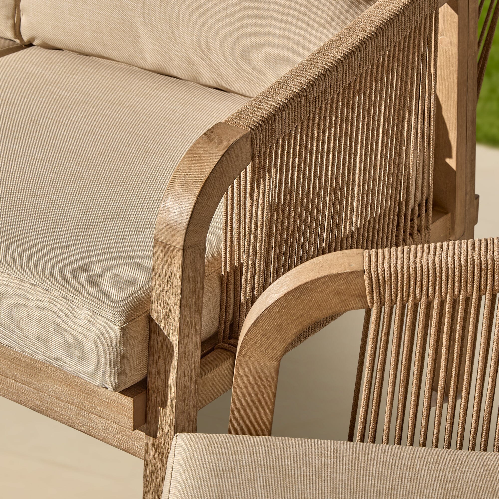 Shiro Wooden Garden Set with 3 Seater Sofa - 2 Shiro Sand Armchairs - Willow Coffee & Side Table