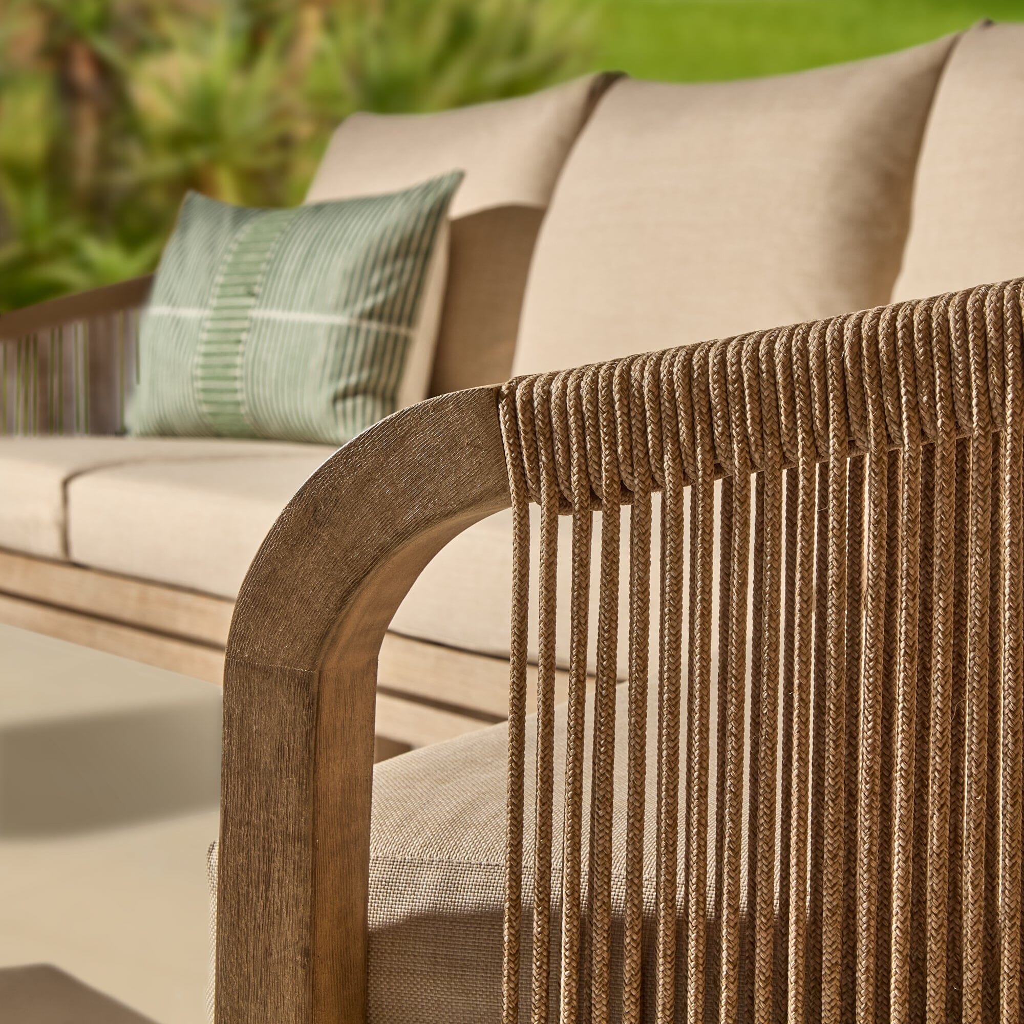 Shiro Wooden Garden Set with 3 Seater Sofa - 2 Shiro Sand Armchairs - Willow Coffee & Side Table