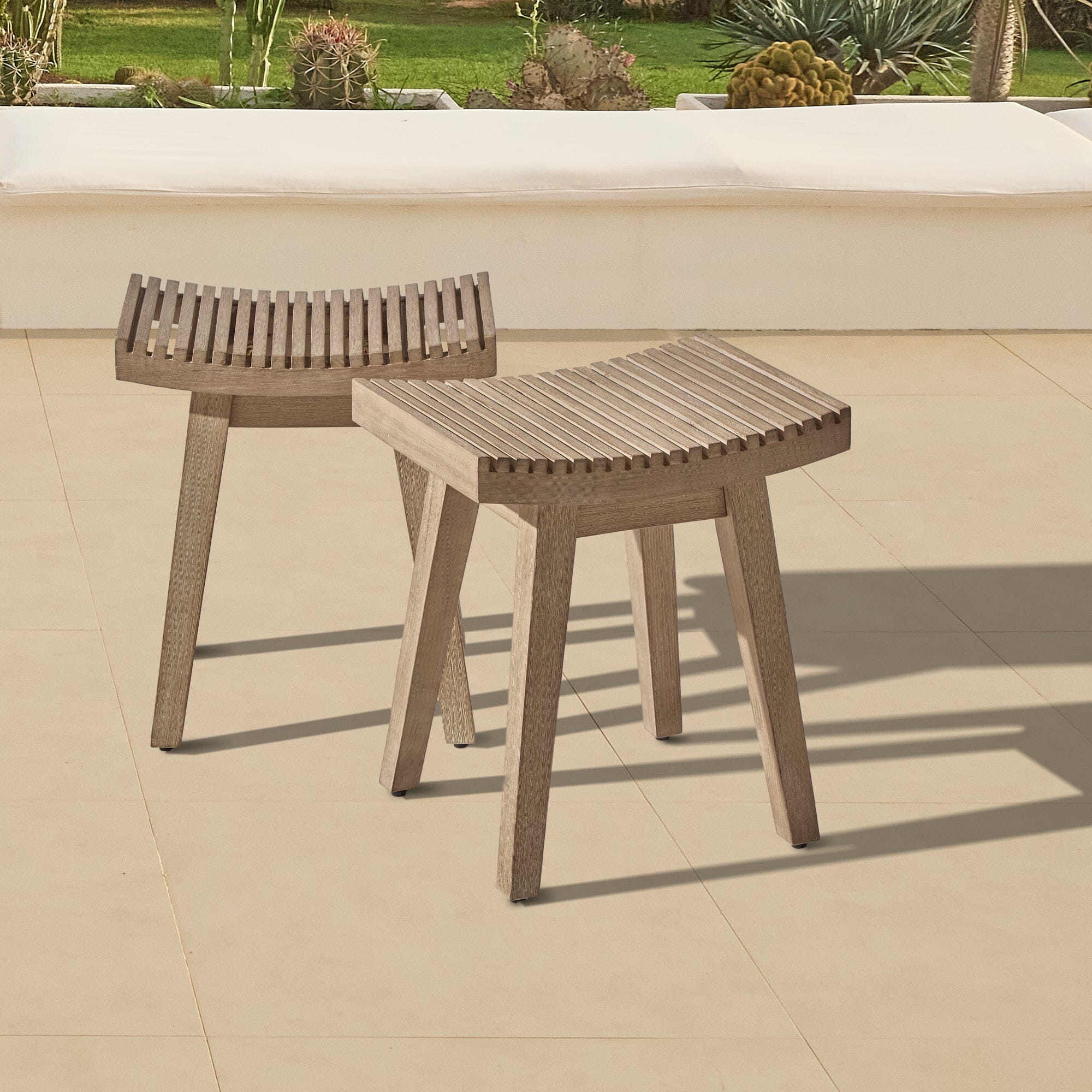 Shiro Wooden Garden Set with 3 Seater Sofa - 2 Shiro Armchairs - 2 Stools & Coffee Table