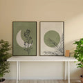 UrbanFamily – 2-Piece Bohemian Canvas Set | Plant, Moon & Sun Wall Art