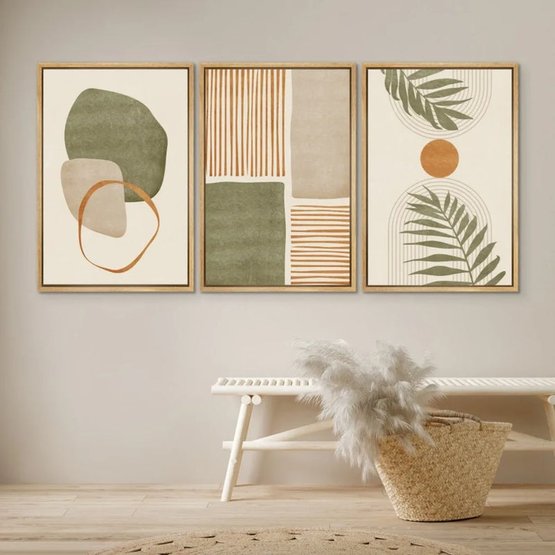 UrbanFamily – 3-Piece Frameless Canvas Set | Abstract Tropical Leaves Wall Art