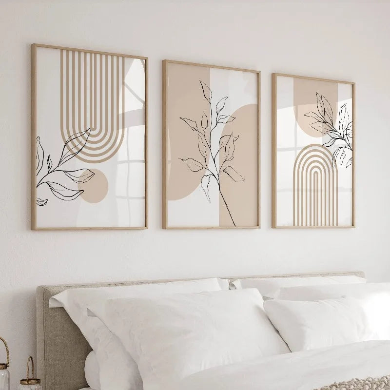 UrbanFamily – 3-Piece Neutral Wall Art Prints | Modern Minimalist Boho Botanical Decor