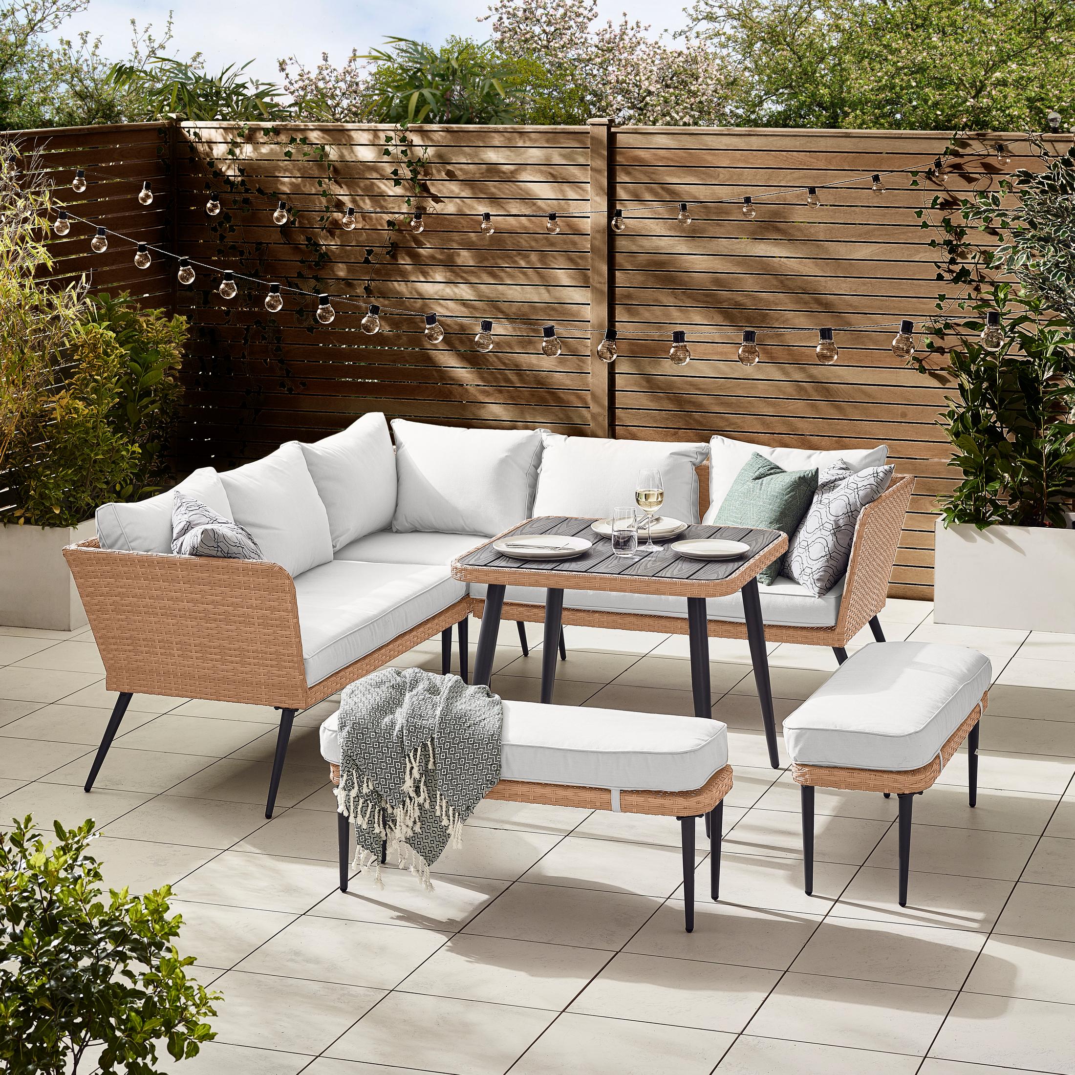 Seychelles Beige Rattan 9 Seat Corner Sofa Garden Dining Set