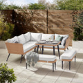 Seychelles Beige Rattan 9 Seat Corner Sofa Garden Dining Set