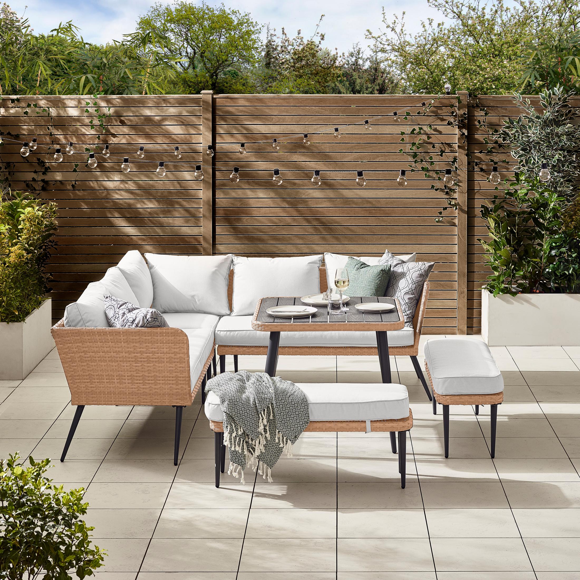 Seychelles Beige Rattan 9 Seat Corner Sofa Garden Dining Set