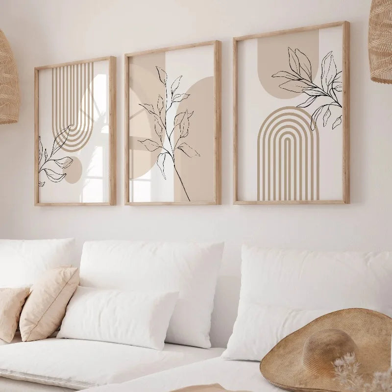 UrbanFamily – 3-Piece Neutral Wall Art Prints | Modern Minimalist Boho Botanical Decor