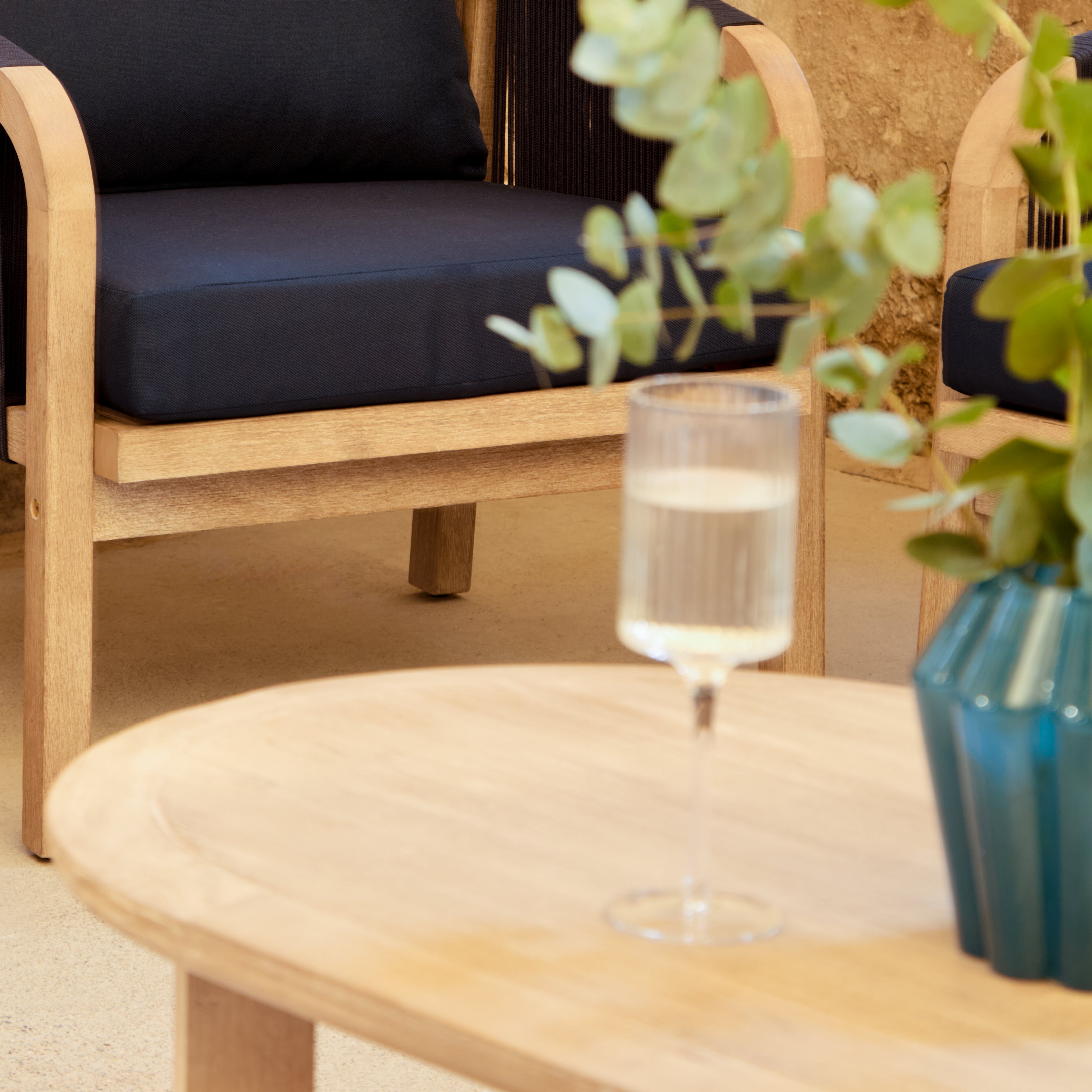 Shiro Wooden Garden Set with 3 Seater Sofa - 2 Shiro Armchairs with Delphi Oval Coffee Table and Side Table