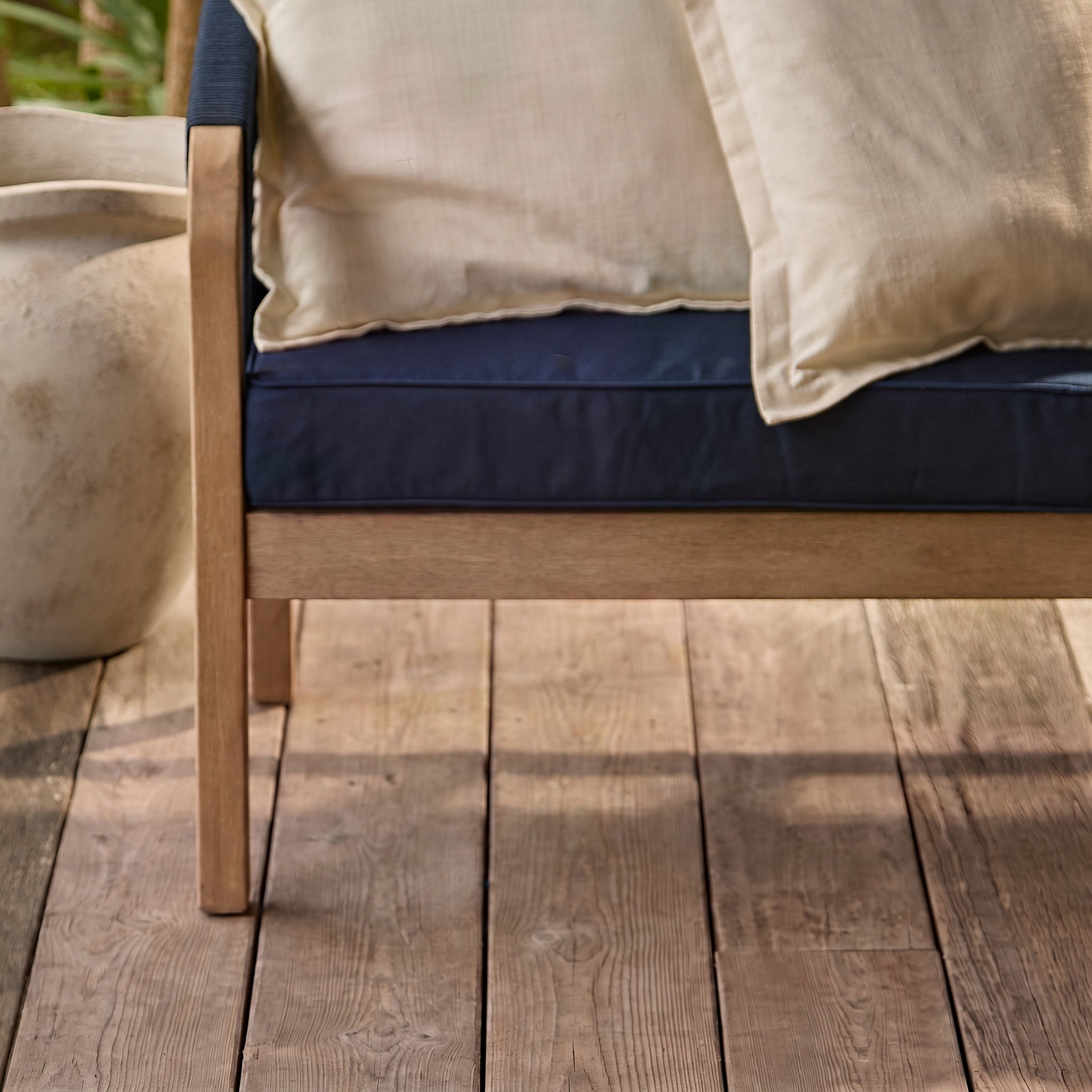 Shiro Brushed Light Acacia Garden Corner Sofa - Navy Rope
