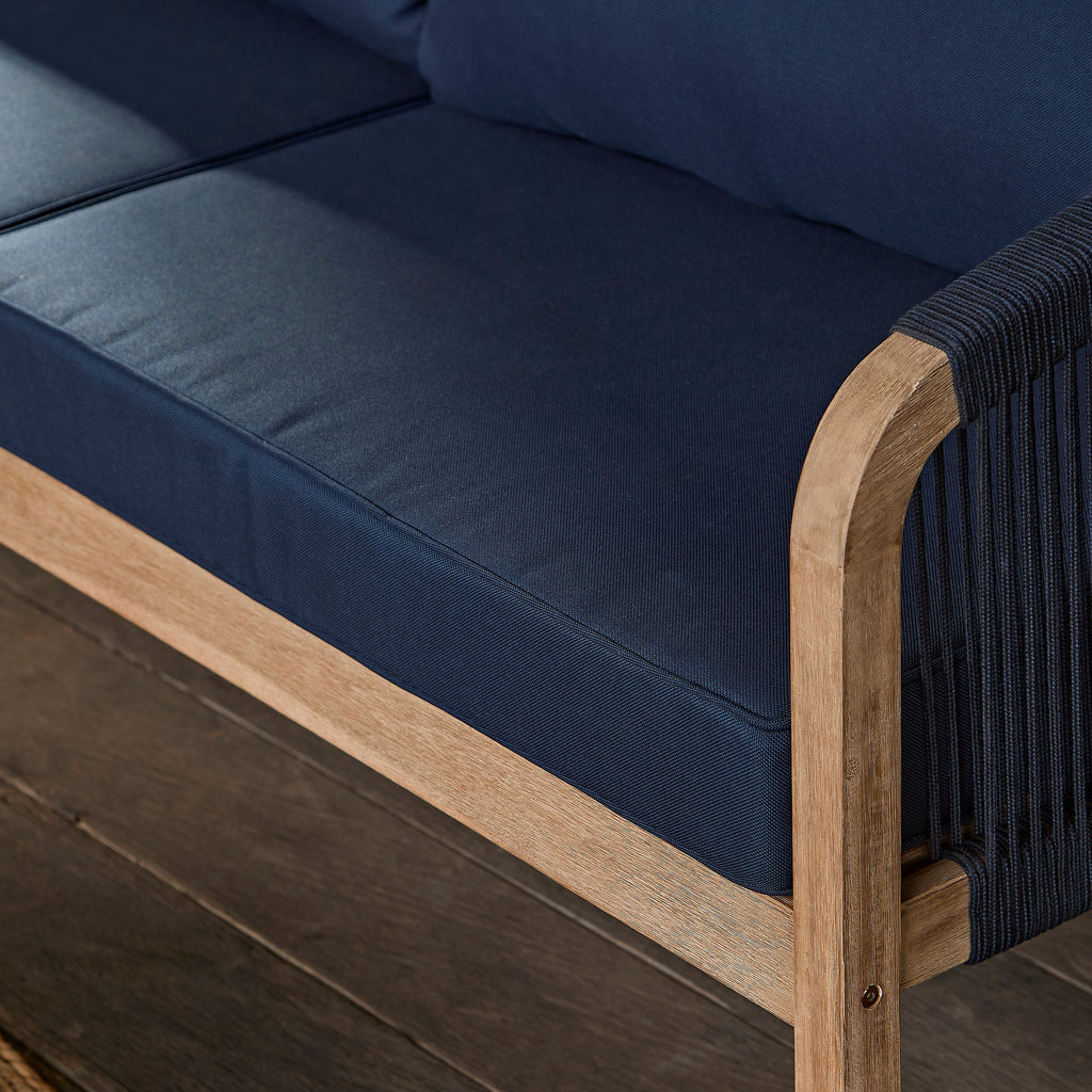 Shiro Brushed Light Acacia Garden Corner Sofa - Navy Rope