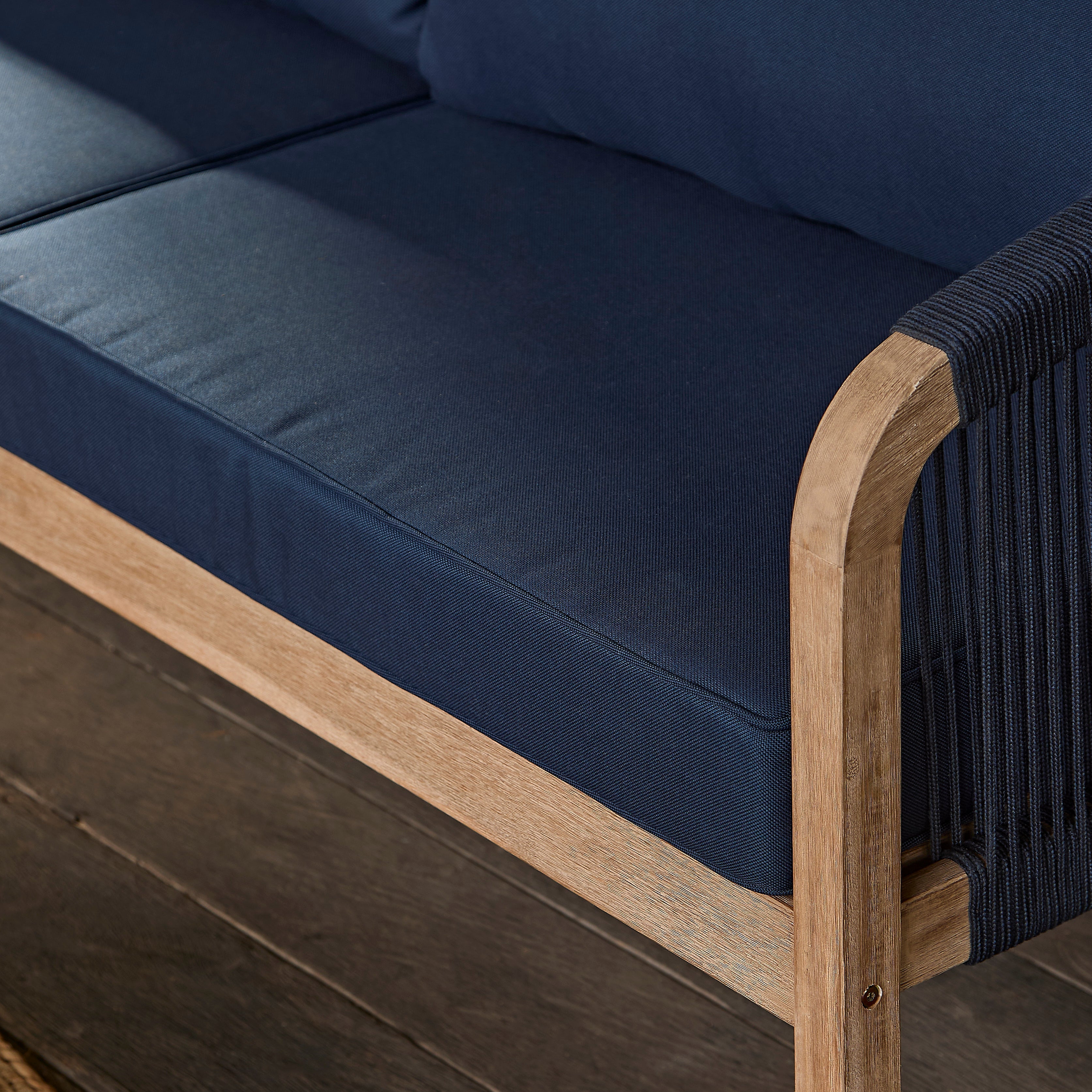 Shiro Brushed Light Acacia Garden Corner Sofa - Navy Rope