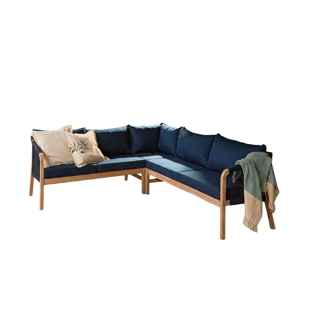 Shiro 5 Seater Wooden Garden Corner Sofa with Dining Table - Navy
