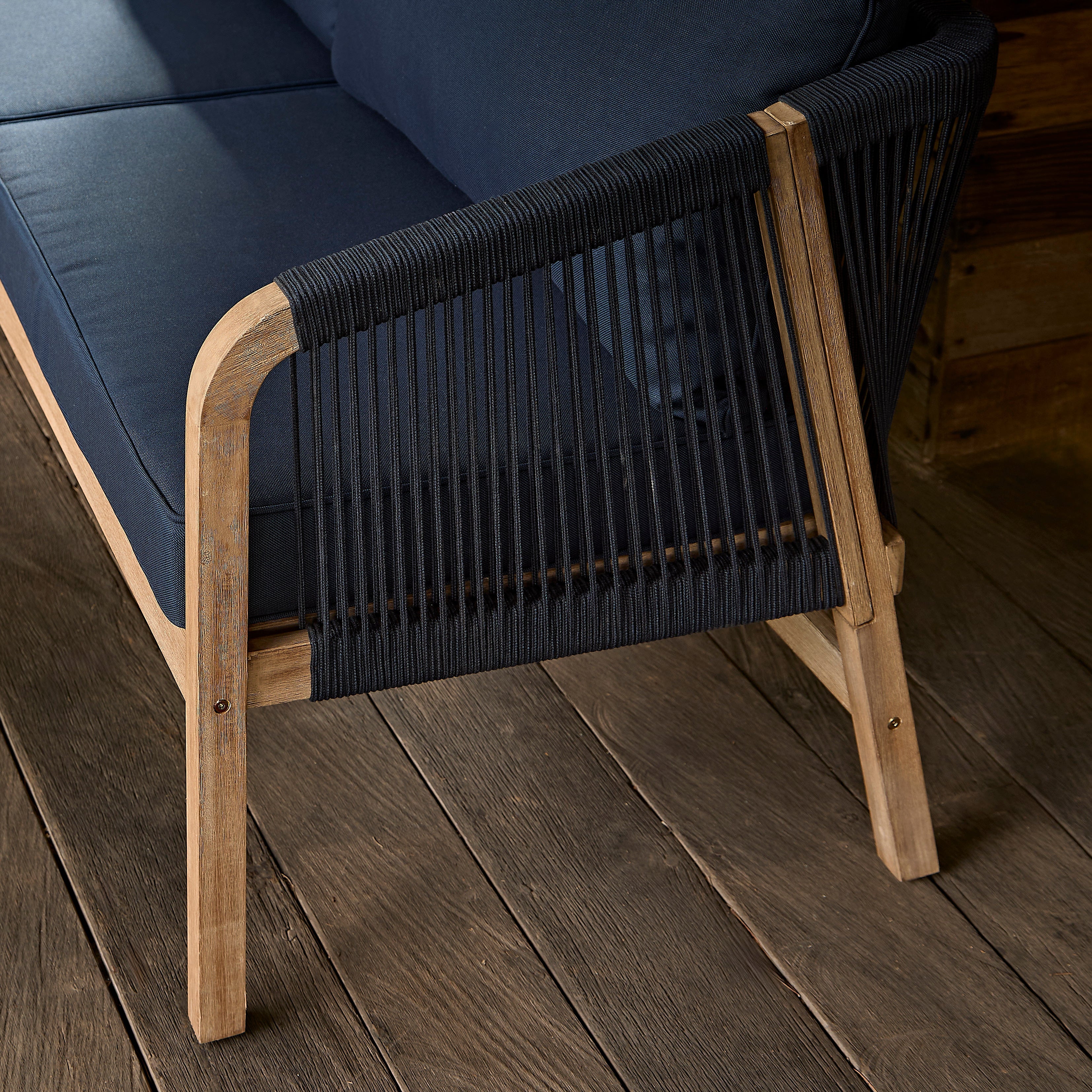 Shiro Brushed Light Acacia Garden Corner Sofa - Navy Rope
