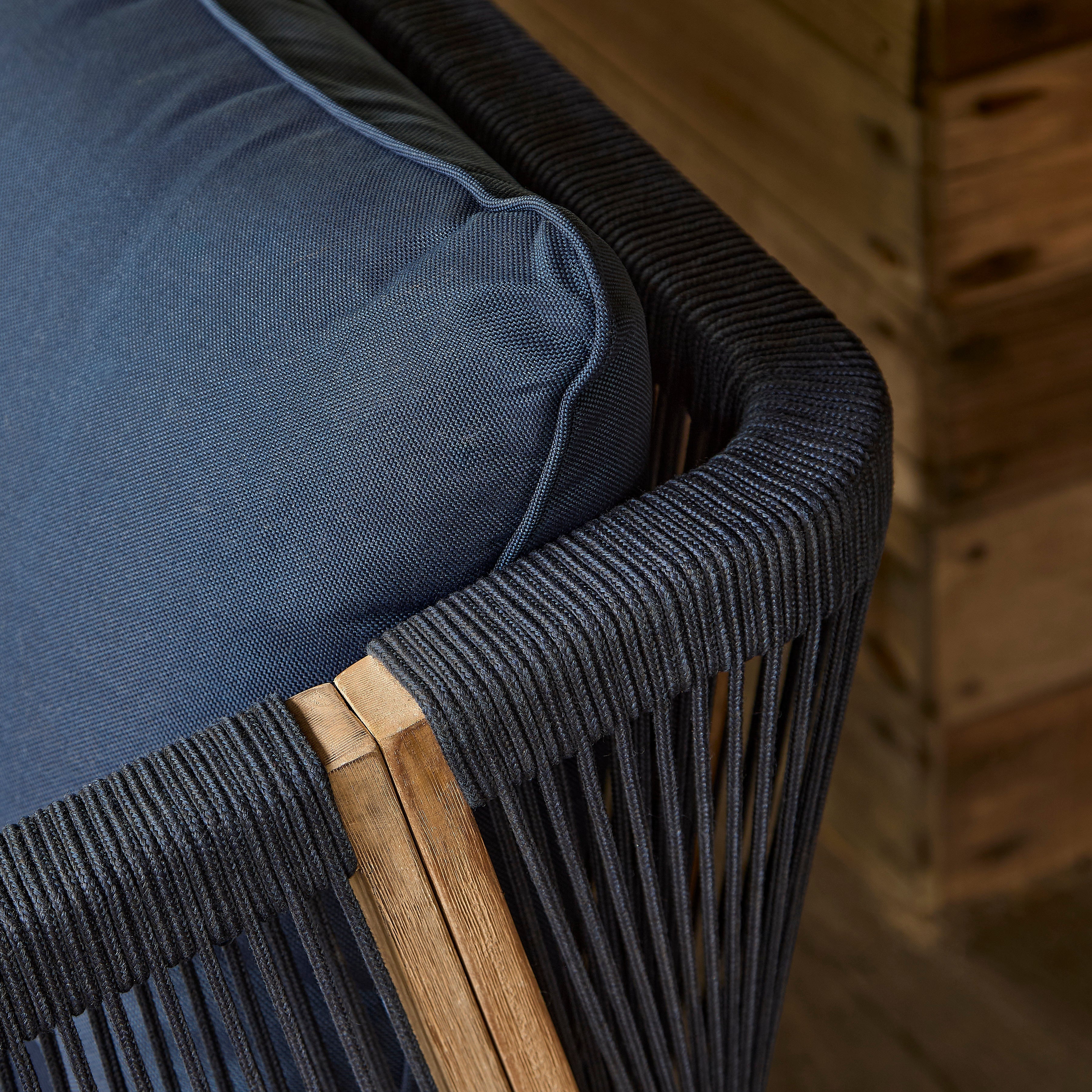 Shiro Brushed Light Acacia Garden Corner Sofa - Navy Rope